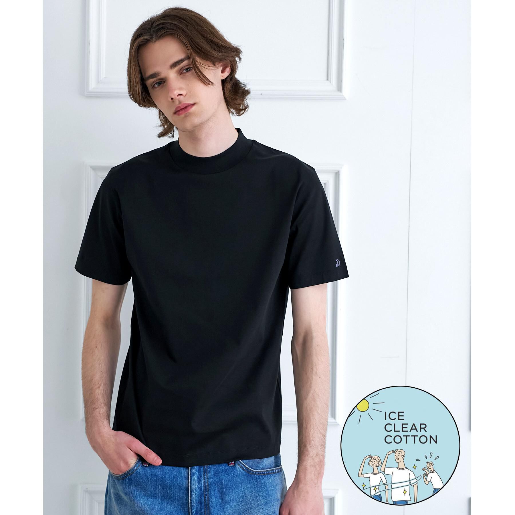 DRESSTERIOR「【接触冷感／抗菌防臭／消臭】ICE CLEAR COTTON モックネックTシャツ」|Tシャツ・カットソー|ブラック(019)
