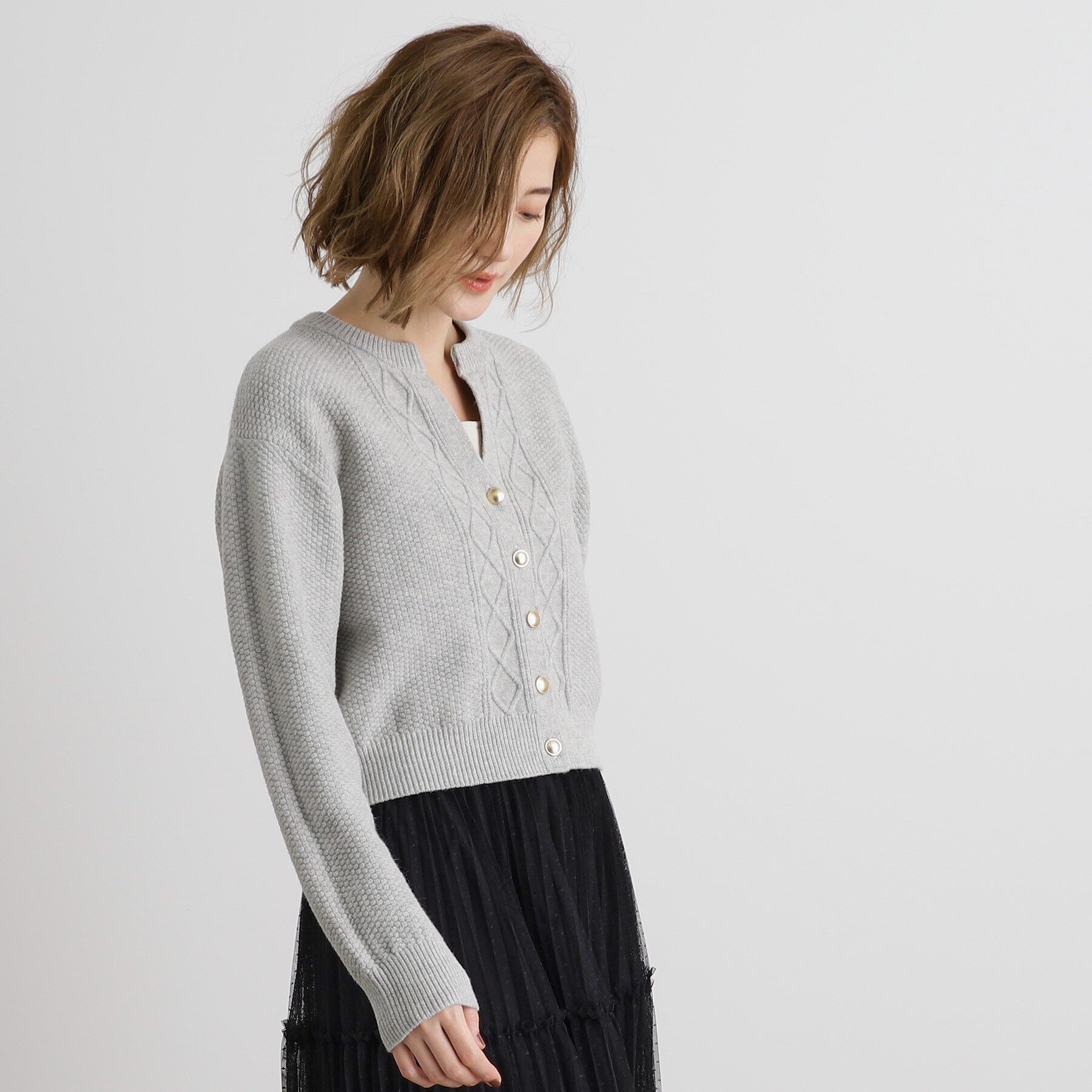 grove「スリットネッククロップドカーディガン」|カーディガン|
