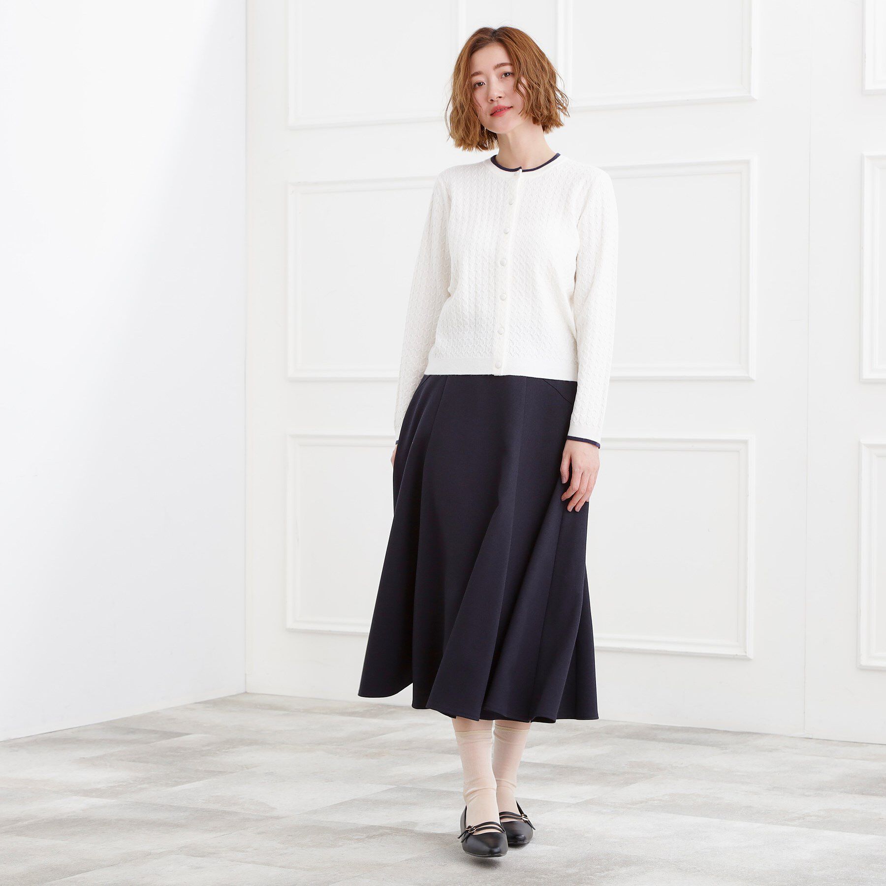 grove「ミニケーブルクルーネックカーディガン」|カーディガン|