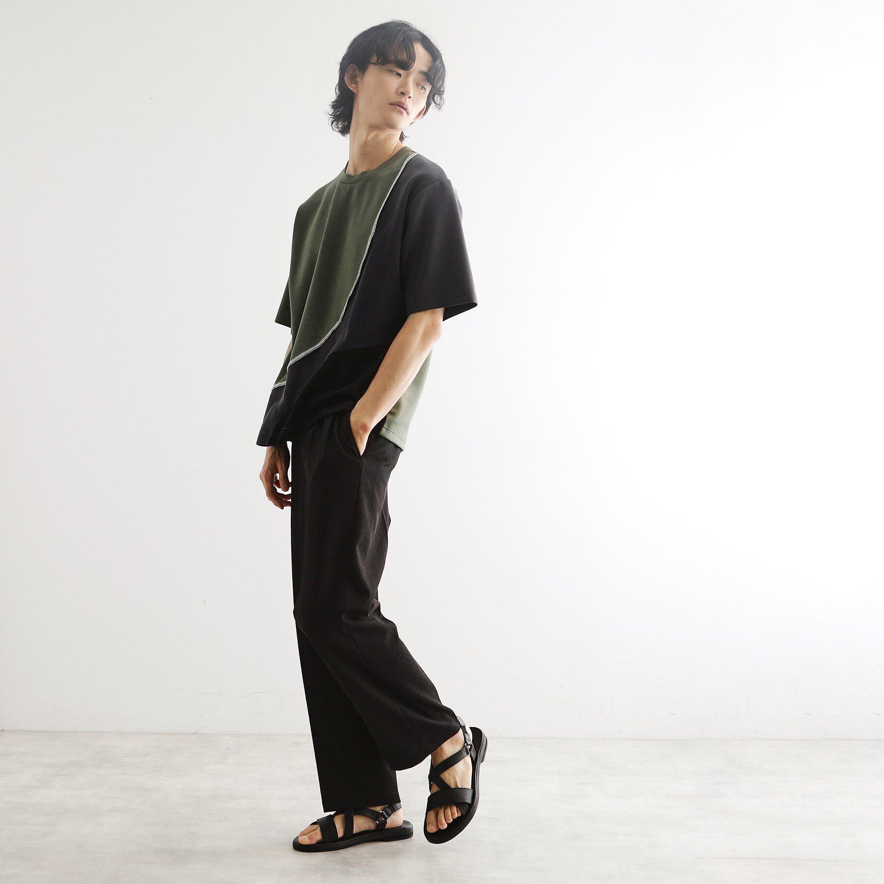 tk.TAKEO KIKUCHI「ニットドッキングカーブスイッチカットソー」|Tシャツ・カットソー|