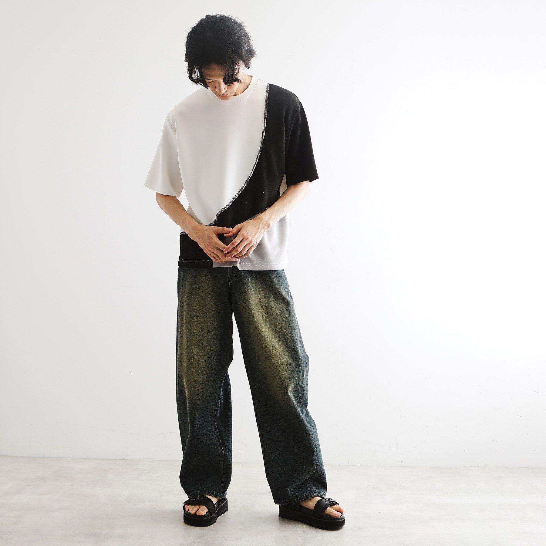 tk.TAKEO KIKUCHI「ニットドッキングカーブスイッチカットソー」|Tシャツ・カットソー|