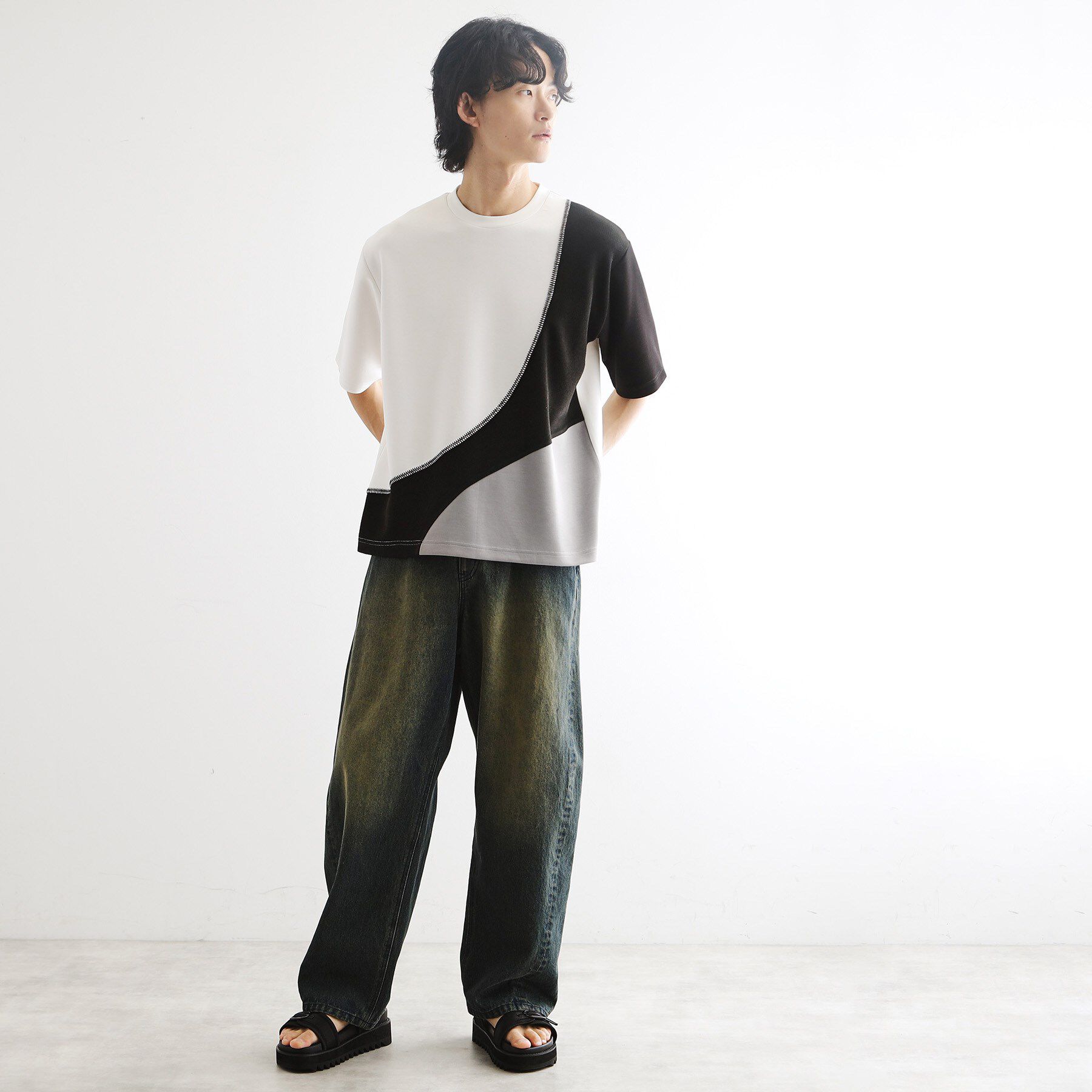 tk.TAKEO KIKUCHI「ニットドッキングカーブスイッチカットソー」|Tシャツ・カットソー|