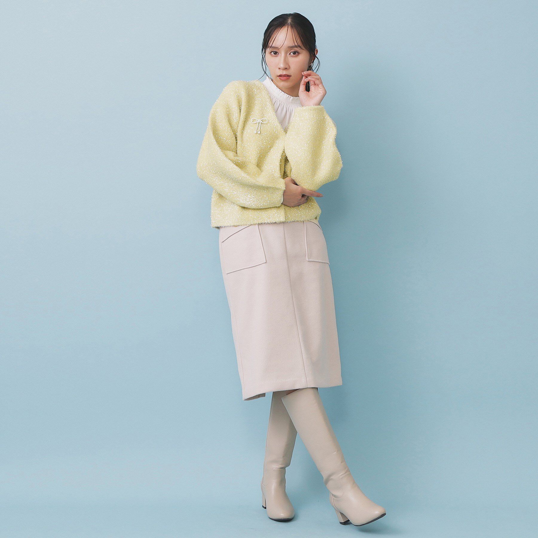 index「リボンブローチフィルムラメフェザーカーディガン【洗濯機OK】」|カーディガン|