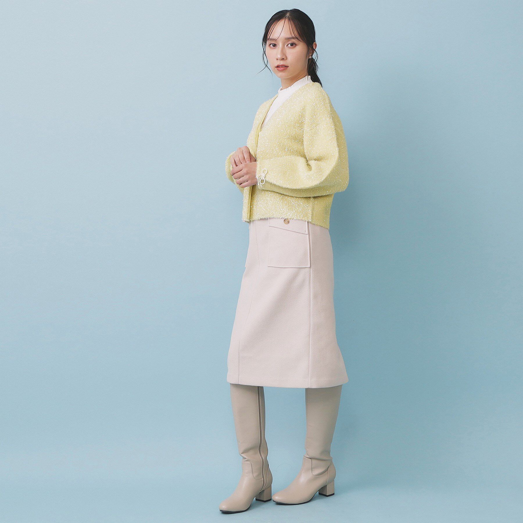 index「リボンブローチフィルムラメフェザーカーディガン【洗濯機OK】」|カーディガン|