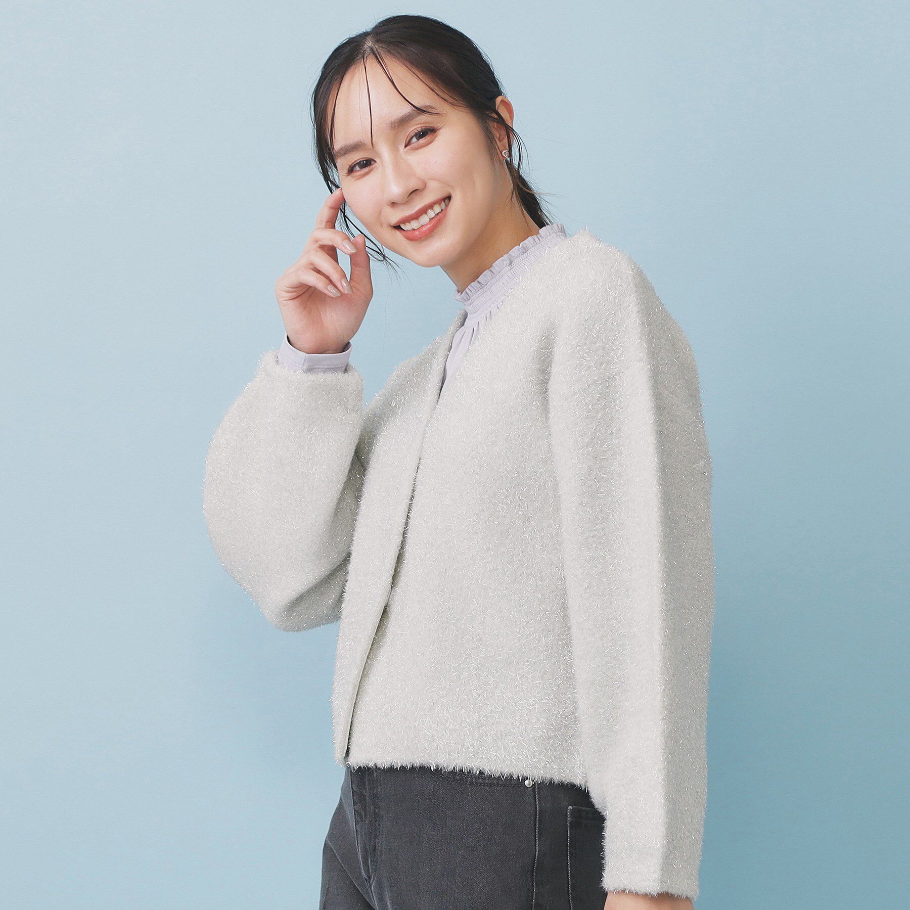 index「リボンブローチフィルムラメフェザーカーディガン【洗濯機OK】」|カーディガン|