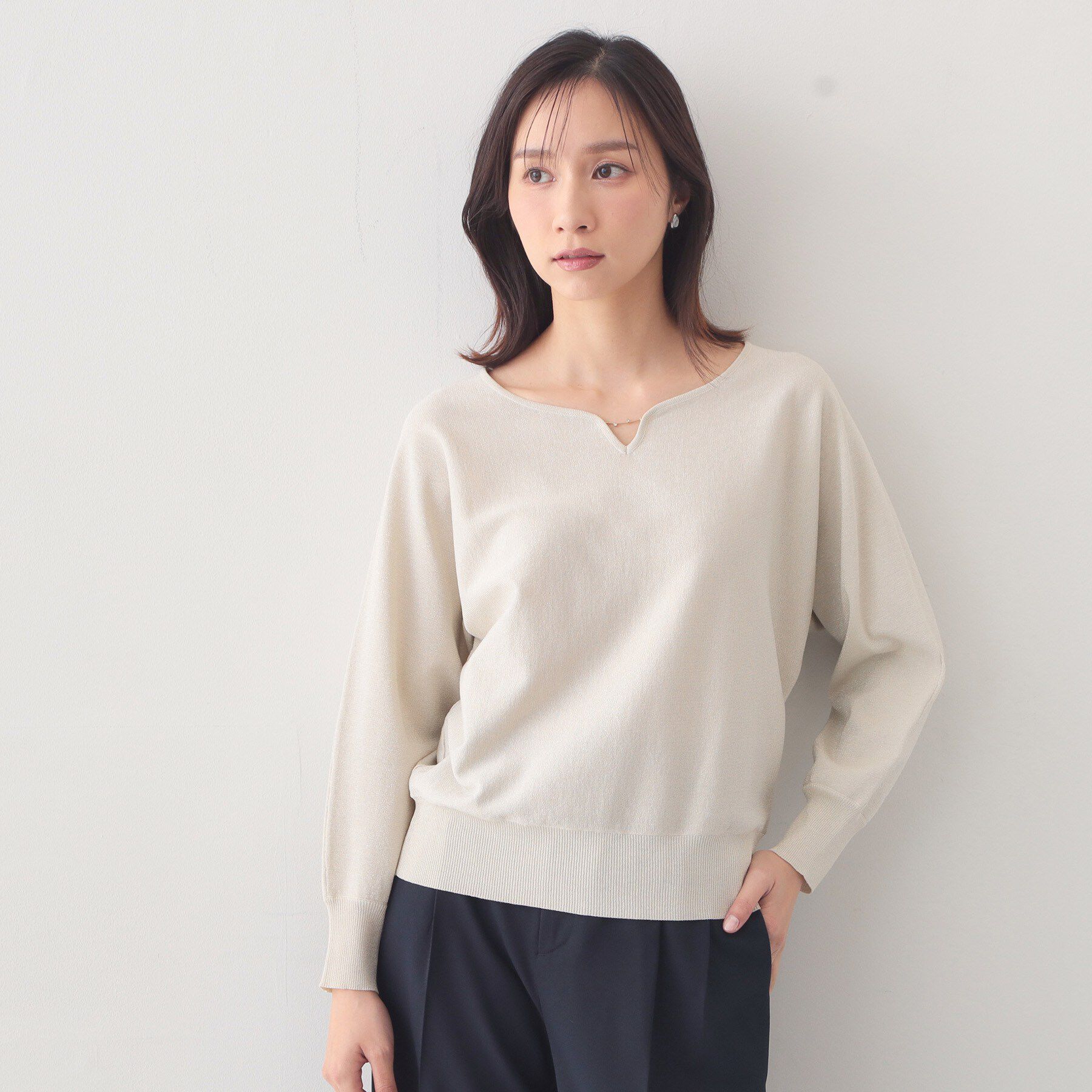 index「フロントパーツ付きドルマンスリーブニット【洗濯機OK/抗ピル】《7col》」|ニット・セーター|