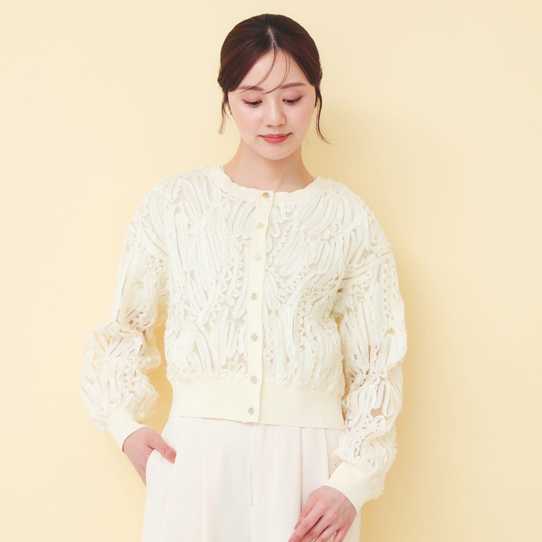 index「シアー幾何刺繍カーディガン【洗濯機OK】」|カーディガン|