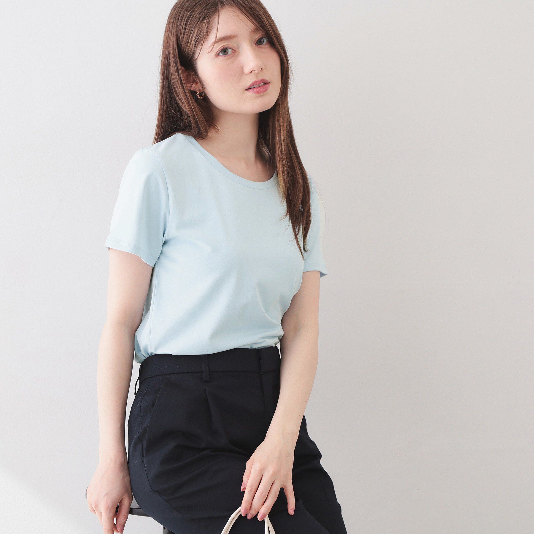 index「薄手なのに透けにくい！ベーシックTシャツ【洗濯機OK/接触冷感/吸水速乾/透け防止/UVケア】《S～」|Tシャツ・カットソー|