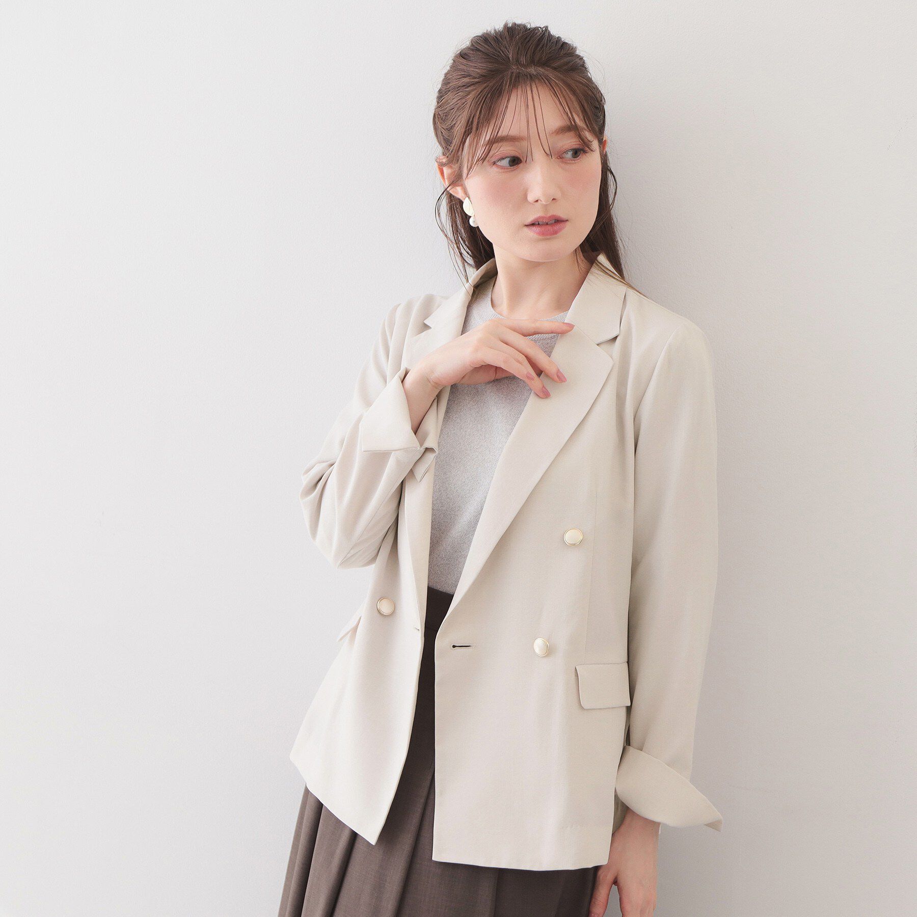 index「多機能ダブルブレストテーラードジャケット【洗濯機OK/接触冷感/吸水速乾/イージーアイロン/防シワ】」|テーラードジャケット|グレージュ(050)