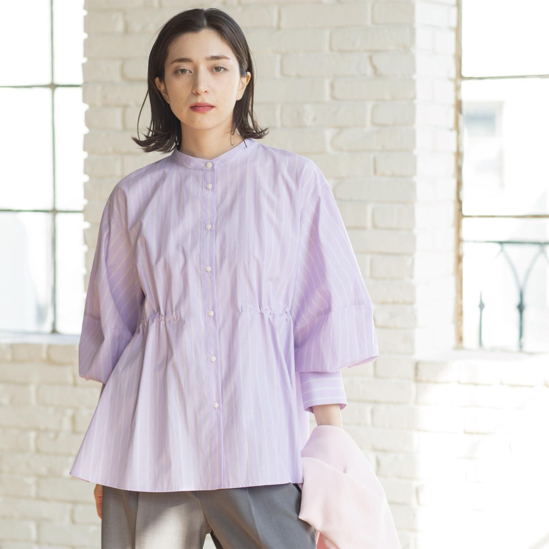 OPAQUE.CLIP「ストライプペプラムデザインブラウス【洗濯機OK】」|シャツ・ブラウス|