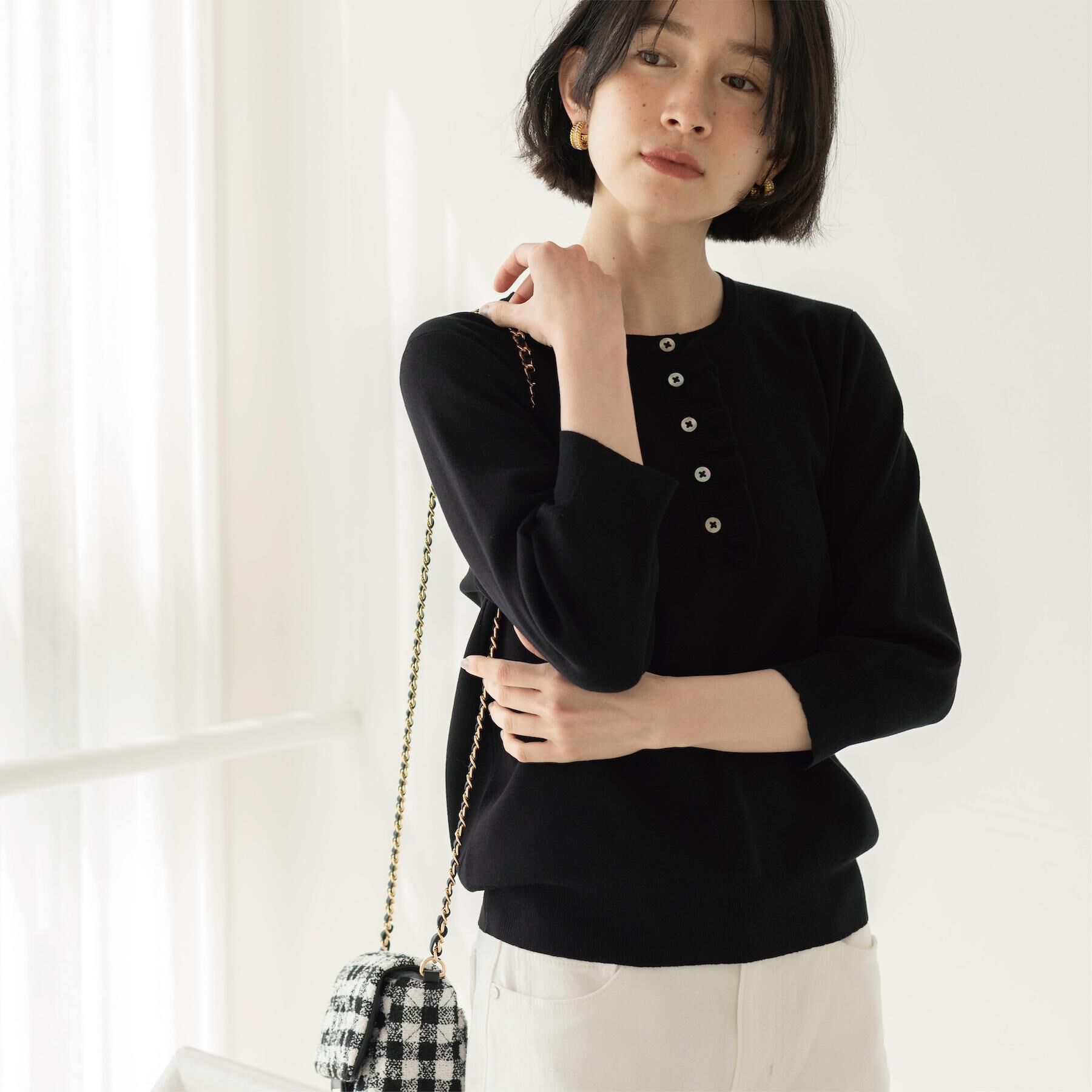 OPAQUE.CLIP「フリルヘンリーネックニット【洗濯機OK/抗ピル】」|ニット・セーター|