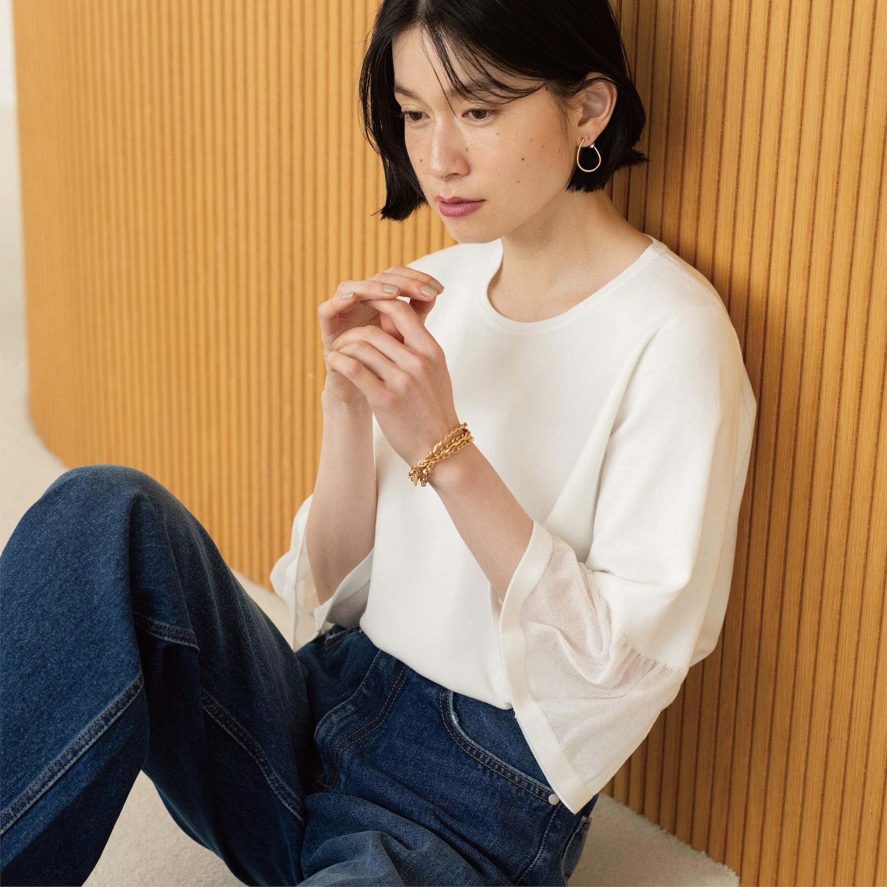 OPAQUE.CLIP「シアーフレアスリーブニット【洗濯機OK/抗ピル】」|ニット・セーター|