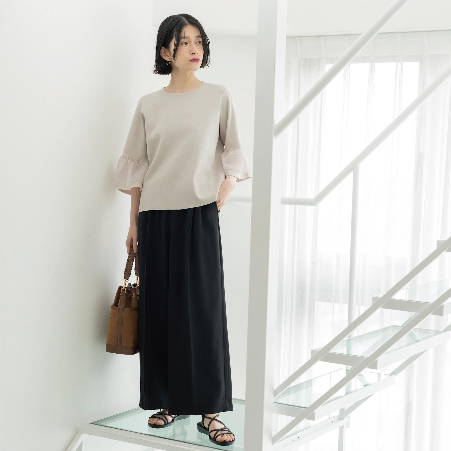 OPAQUE.CLIP「シアーフレアスリーブニット【洗濯機OK/抗ピル】」|ニット・セーター|