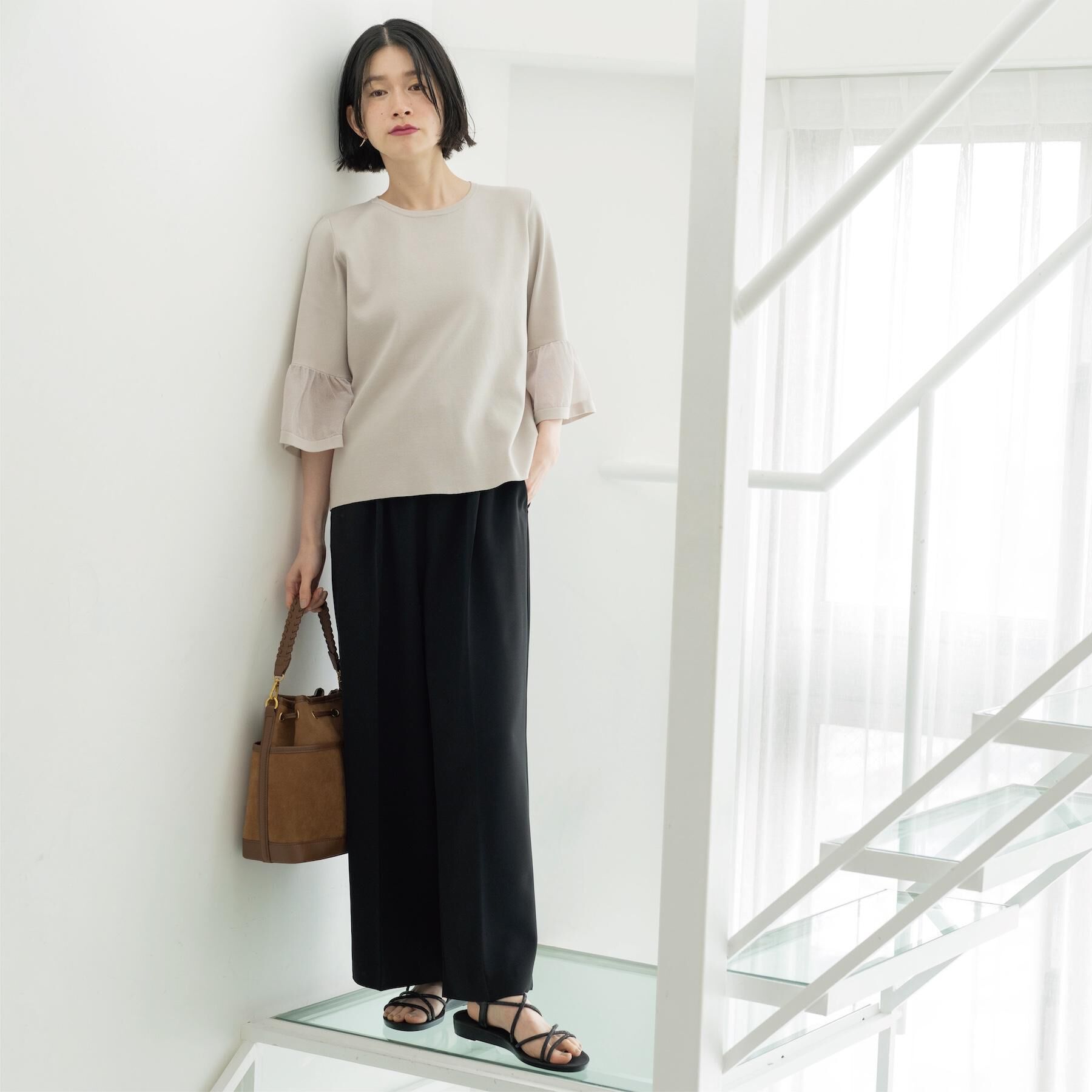 OPAQUE.CLIP「シアーフレアスリーブニット【洗濯機OK/抗ピル】」|ニット・セーター|