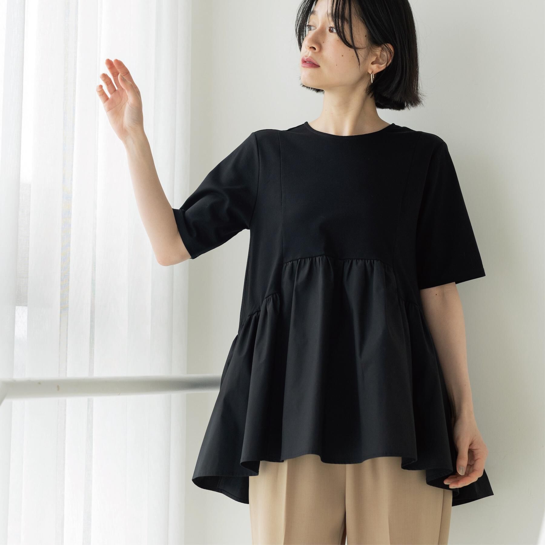 OPAQUE.CLIP「ペプラムドッキングカットソー【洗濯機OK】」|Tシャツ・カットソー|ブラック(019)