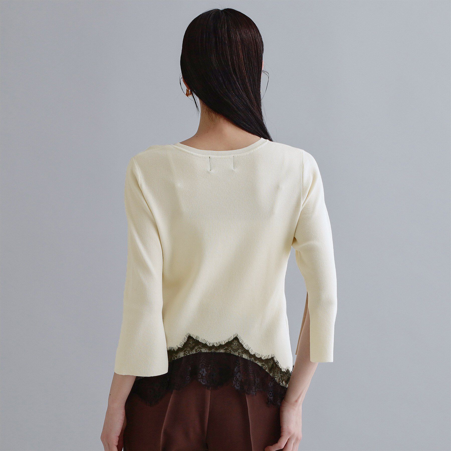 OPAQUE.CLIP「【es】裾イレギュラーヘムレースニット【洗濯機OK】」|ニット・セーター|