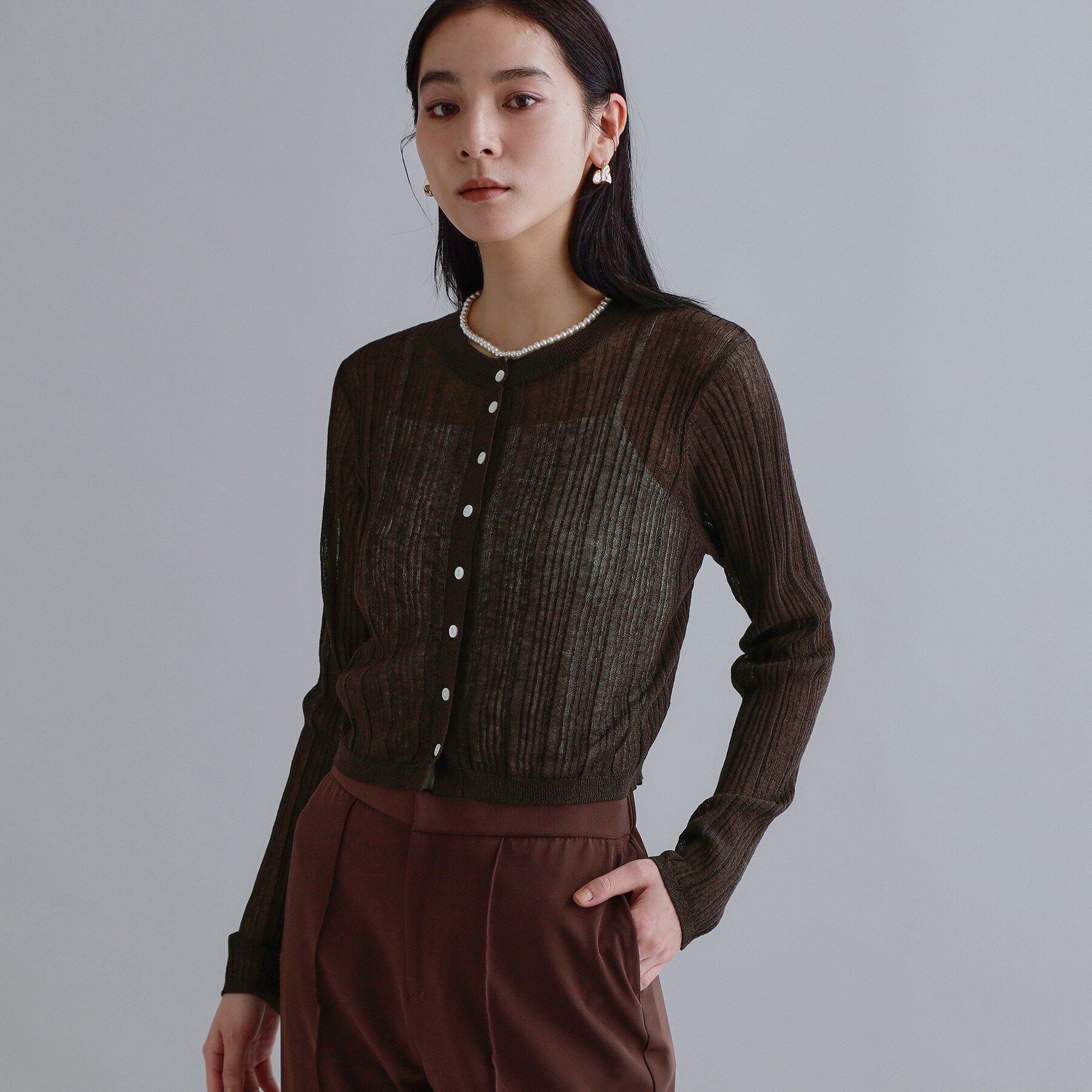 OPAQUE.CLIP「【es】シアーランダムリブニットカーディガン【洗濯機OK/抗ピル】」|カーディガン|