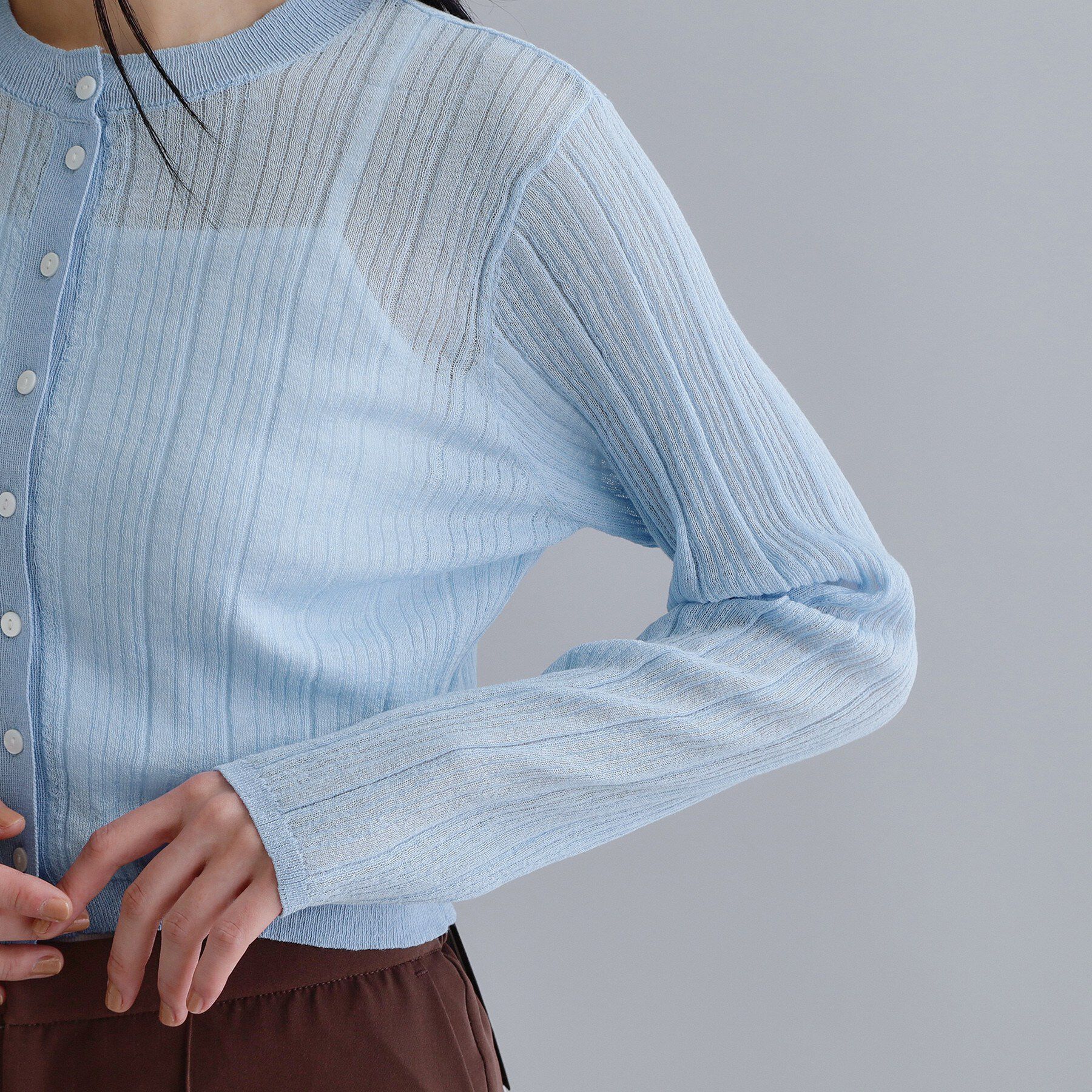 OPAQUE.CLIP「【es】シアーランダムリブニットカーディガン【洗濯機OK/抗ピル】」|カーディガン|