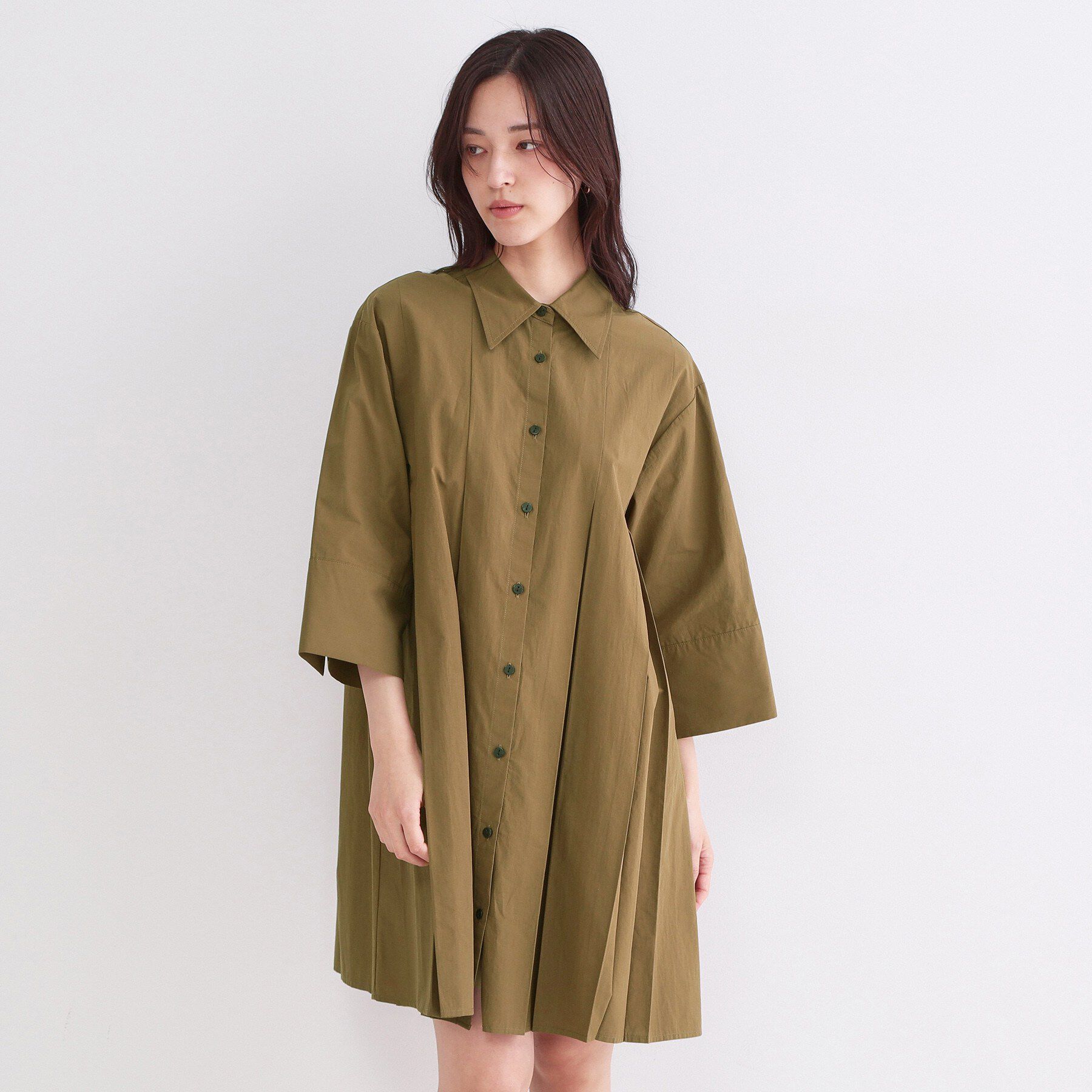 OPAQUE.CLIP「プリーツミニシャツワンピース【洗濯機OK】」|ワンピース|