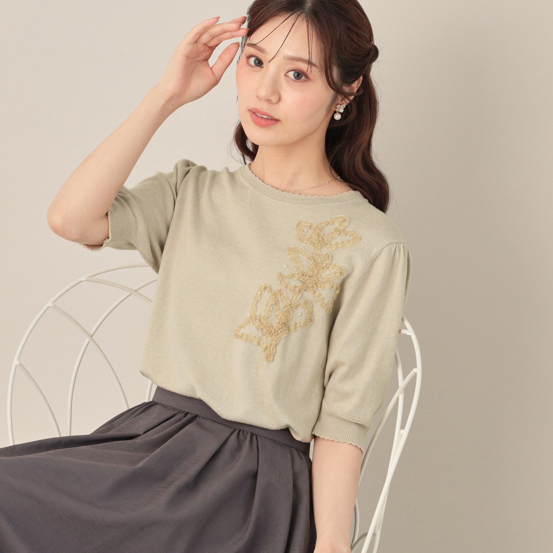 Couture broach「オーガンフリルフラワーニット」|ニット・セーター|ライトベージュ(05