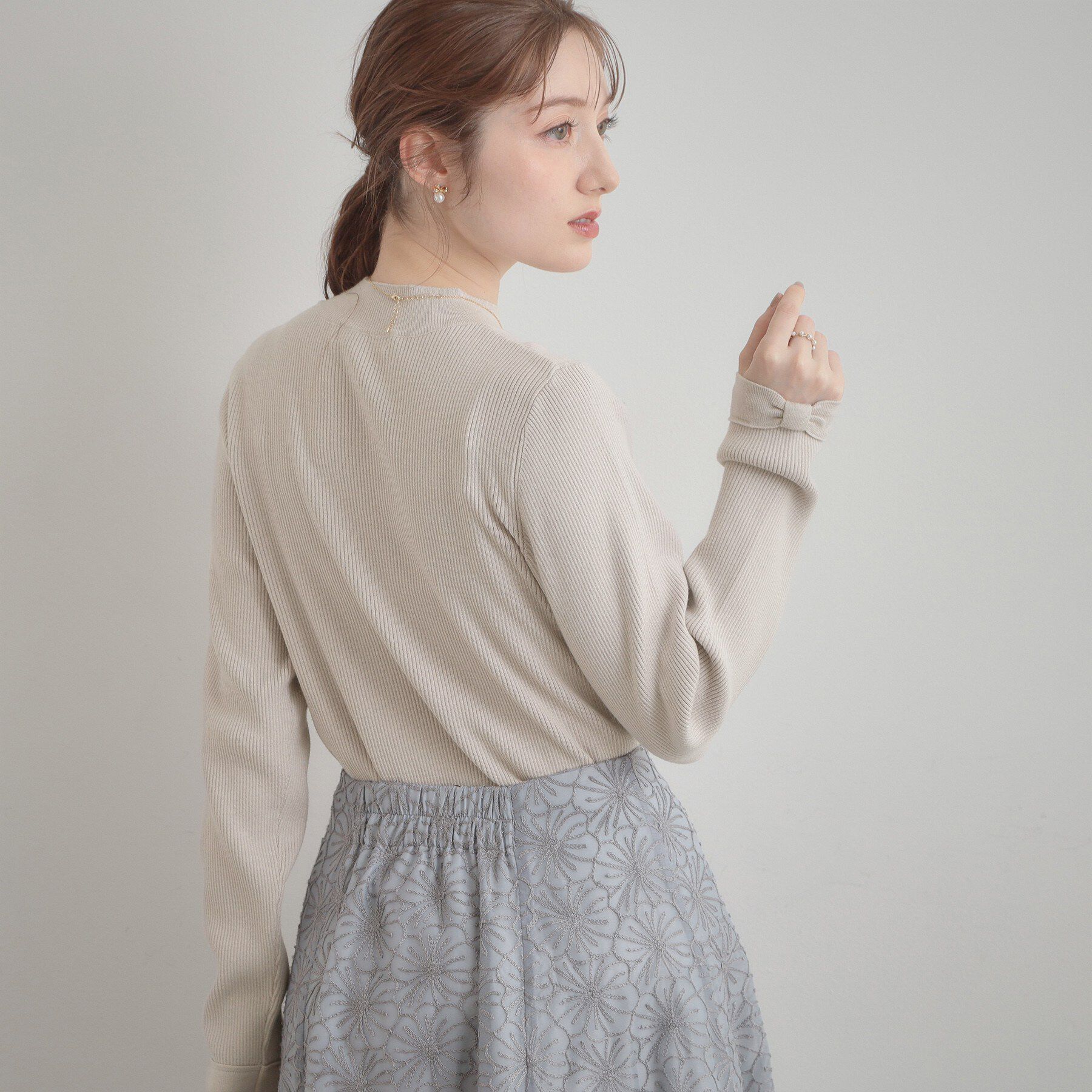 Couture broach「【洗える・着映え】袖リボン リブニット」|ニット・セーター|