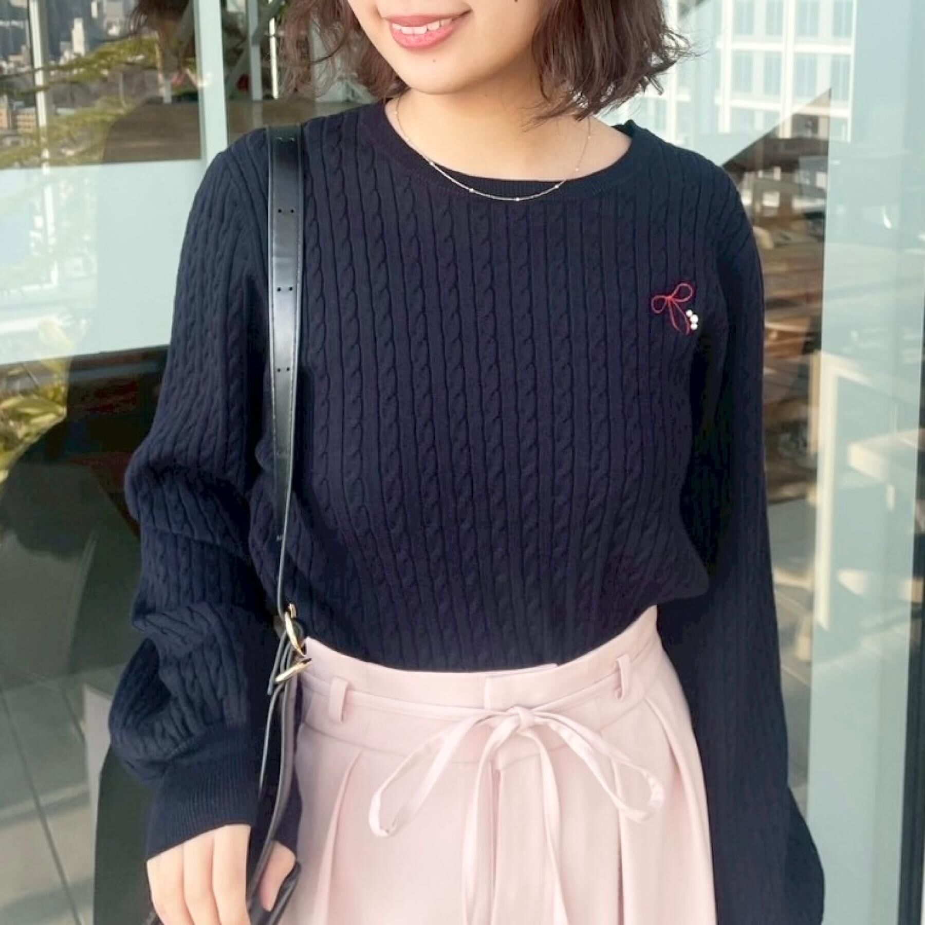 Couture broach「【洗える】リボンエンブロ細ケーブルニット」|ニット・セーター|
