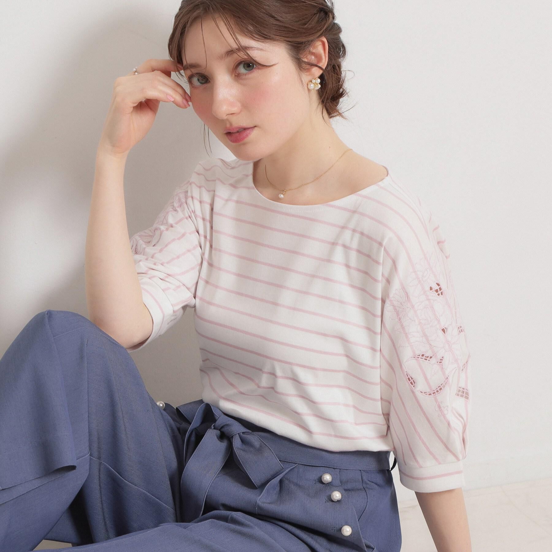 Couture broach「【接触冷感・UVカット】60シルケット エンブロドルマントップス」|Tシャツ・カットソー|