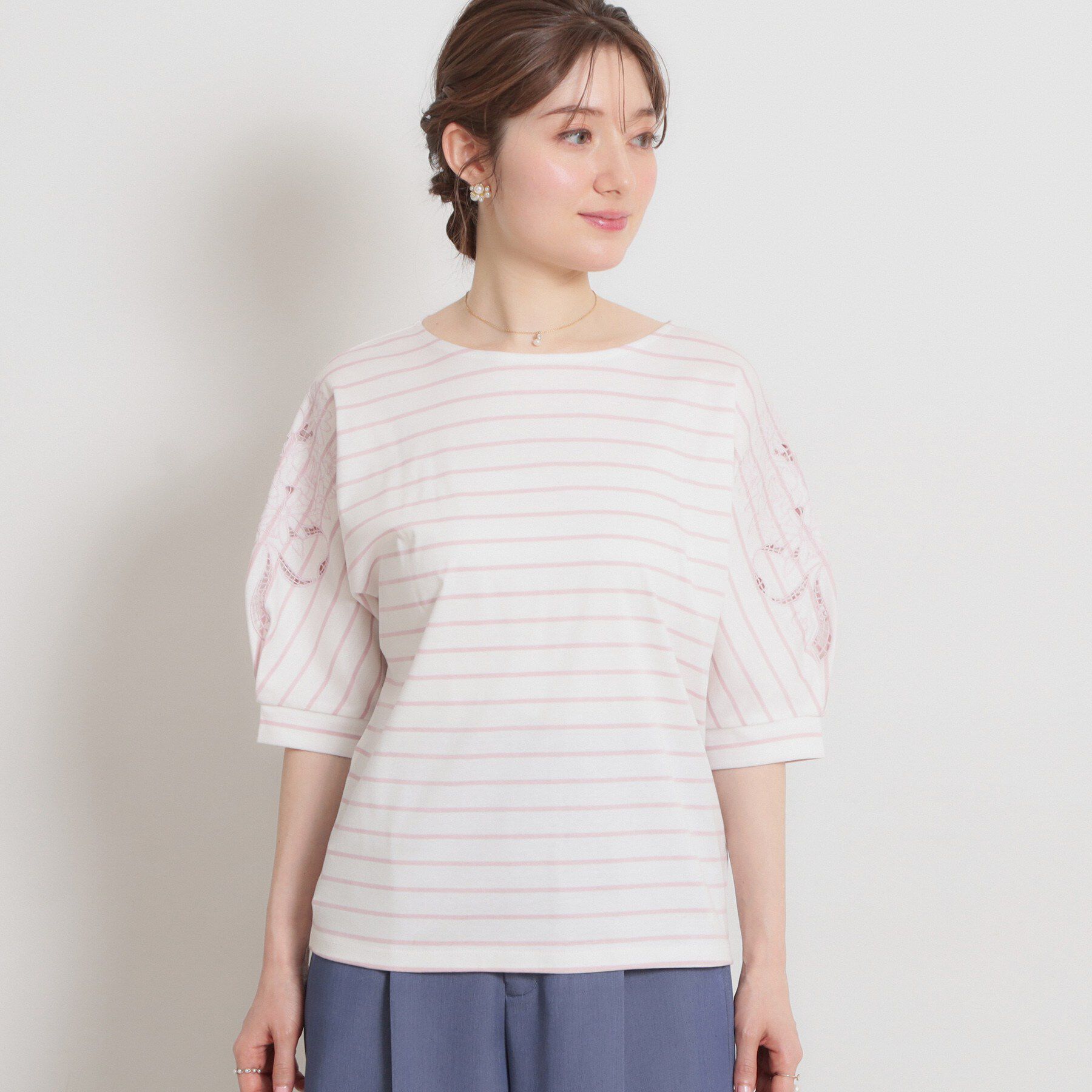 Couture broach「【接触冷感・UVカット】60シルケット エンブロドルマントップス」|Tシャツ・カットソー|