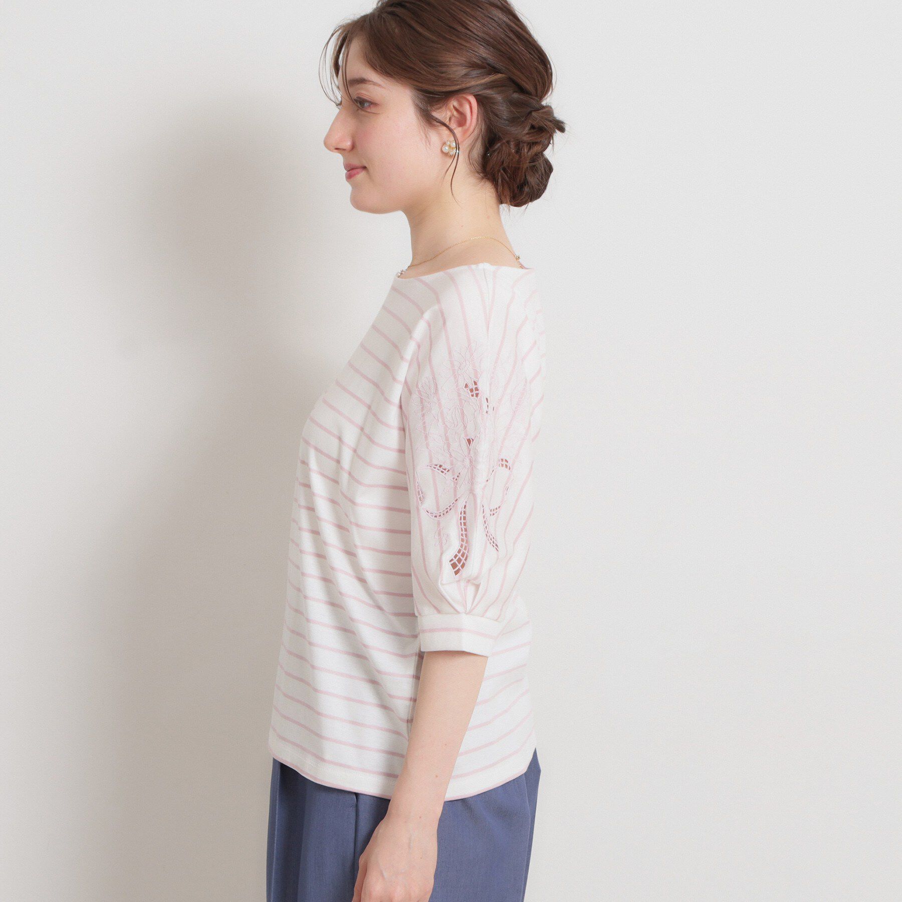 Couture broach「【接触冷感・UVカット】60シルケット エンブロドルマントップス」|Tシャツ・カットソー|