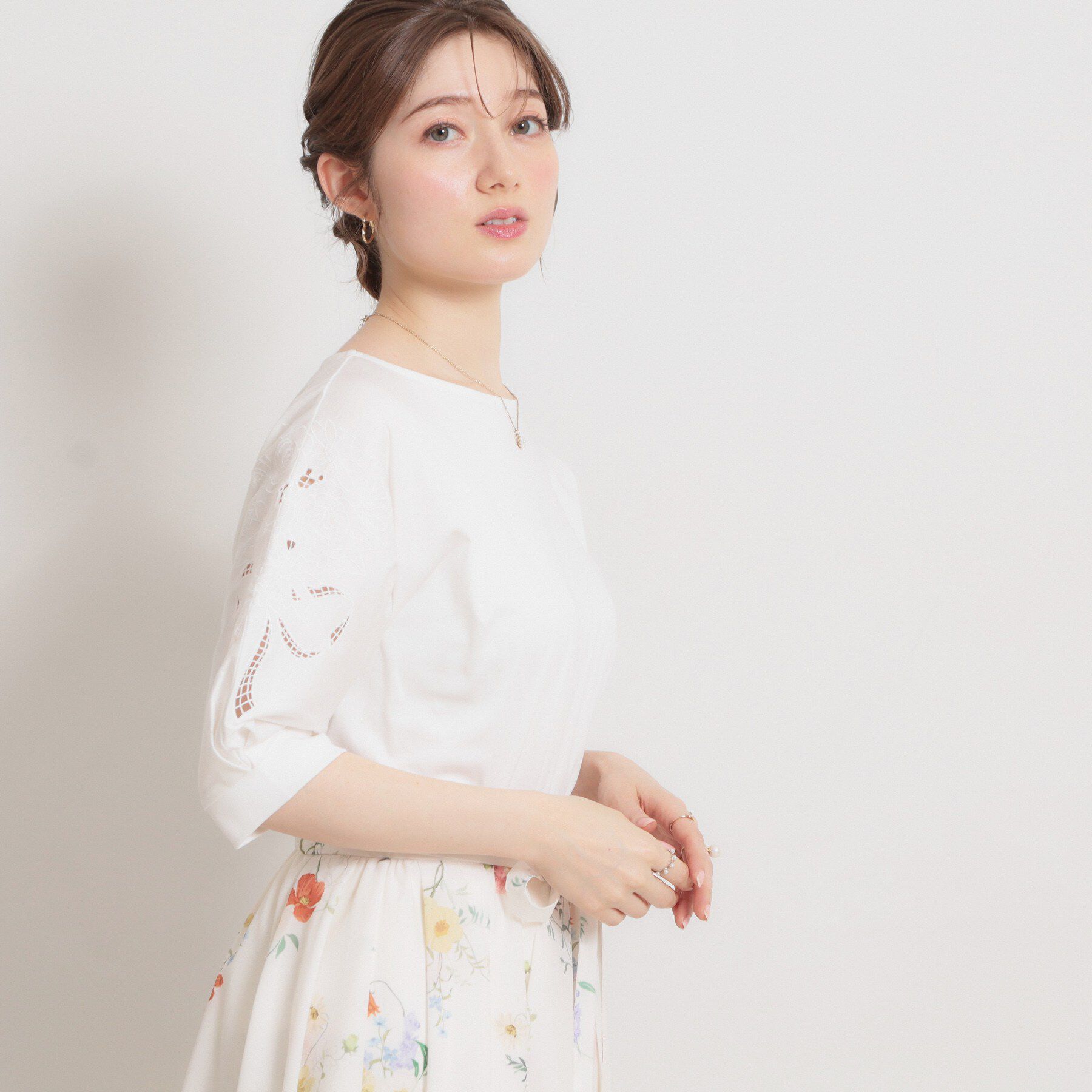 Couture broach「【接触冷感・UVカット】60シルケット エンブロドルマントップス」|Tシャツ・カットソー|