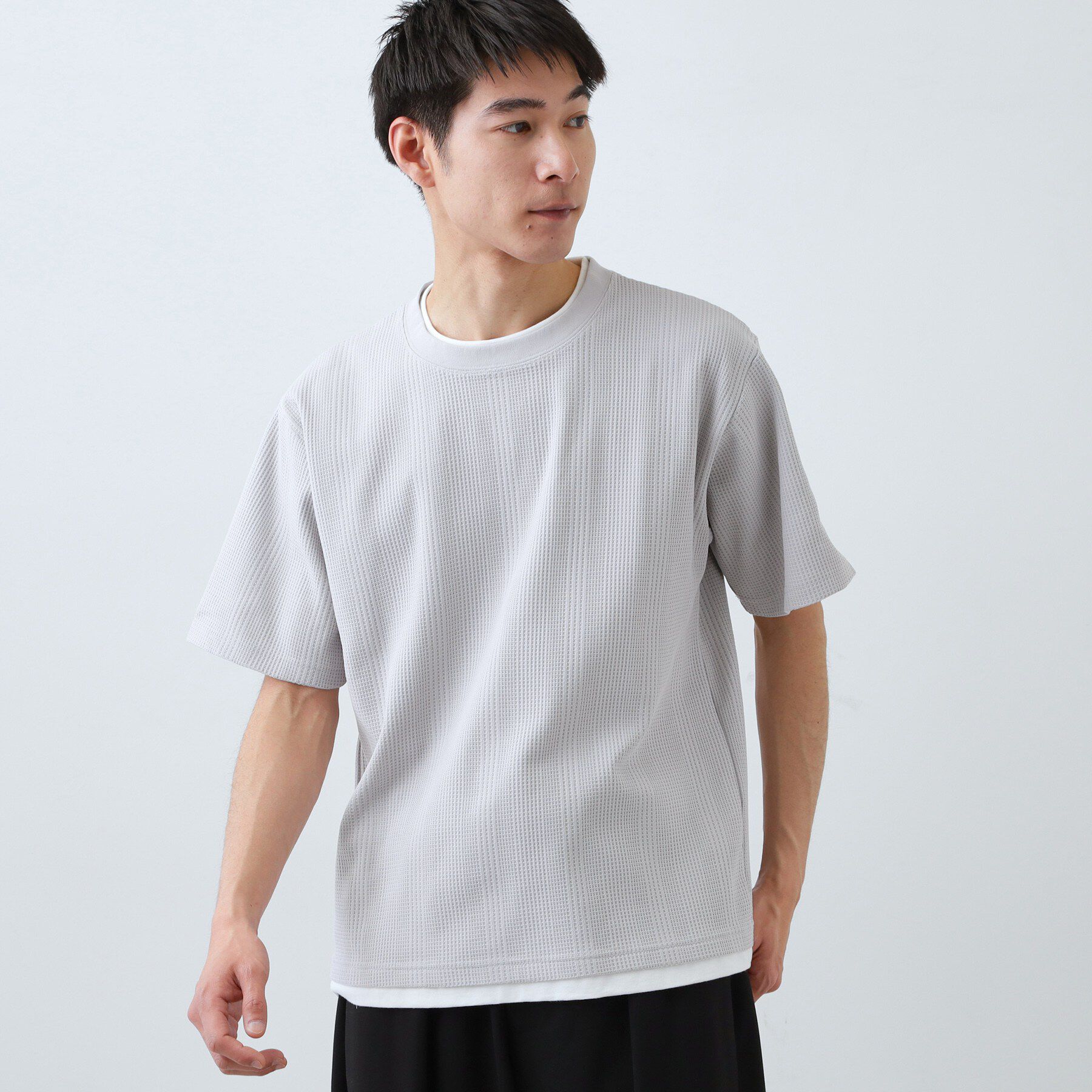 THE SHOP TK「【ラクして決まる！】レイヤード風半袖Tシャツ　洗濯機OK」|Tシャツ・カットソー|ライトグレー(011