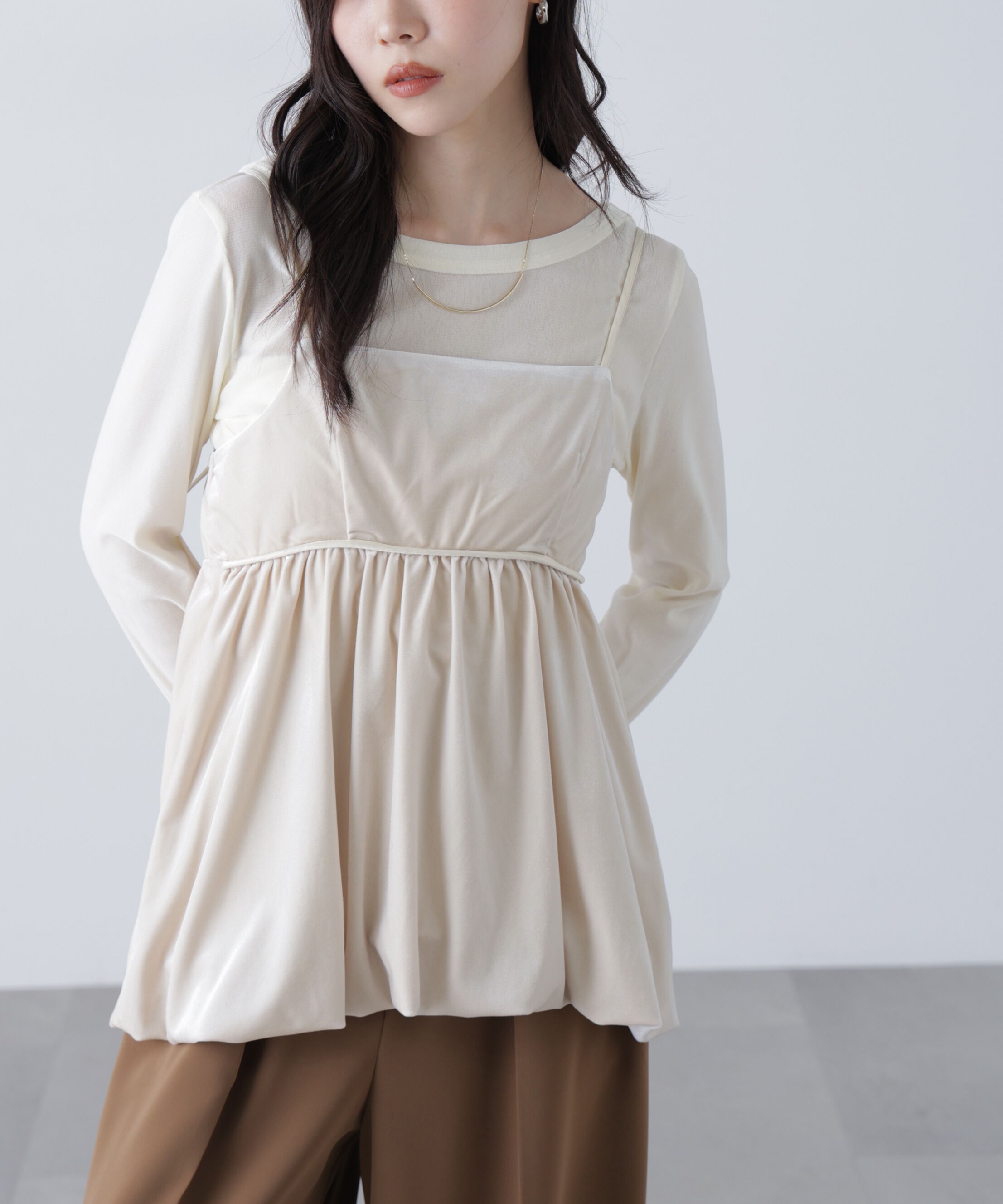  「ベロアバルーンチュニックブラウス」|シャツ・ブラウス|