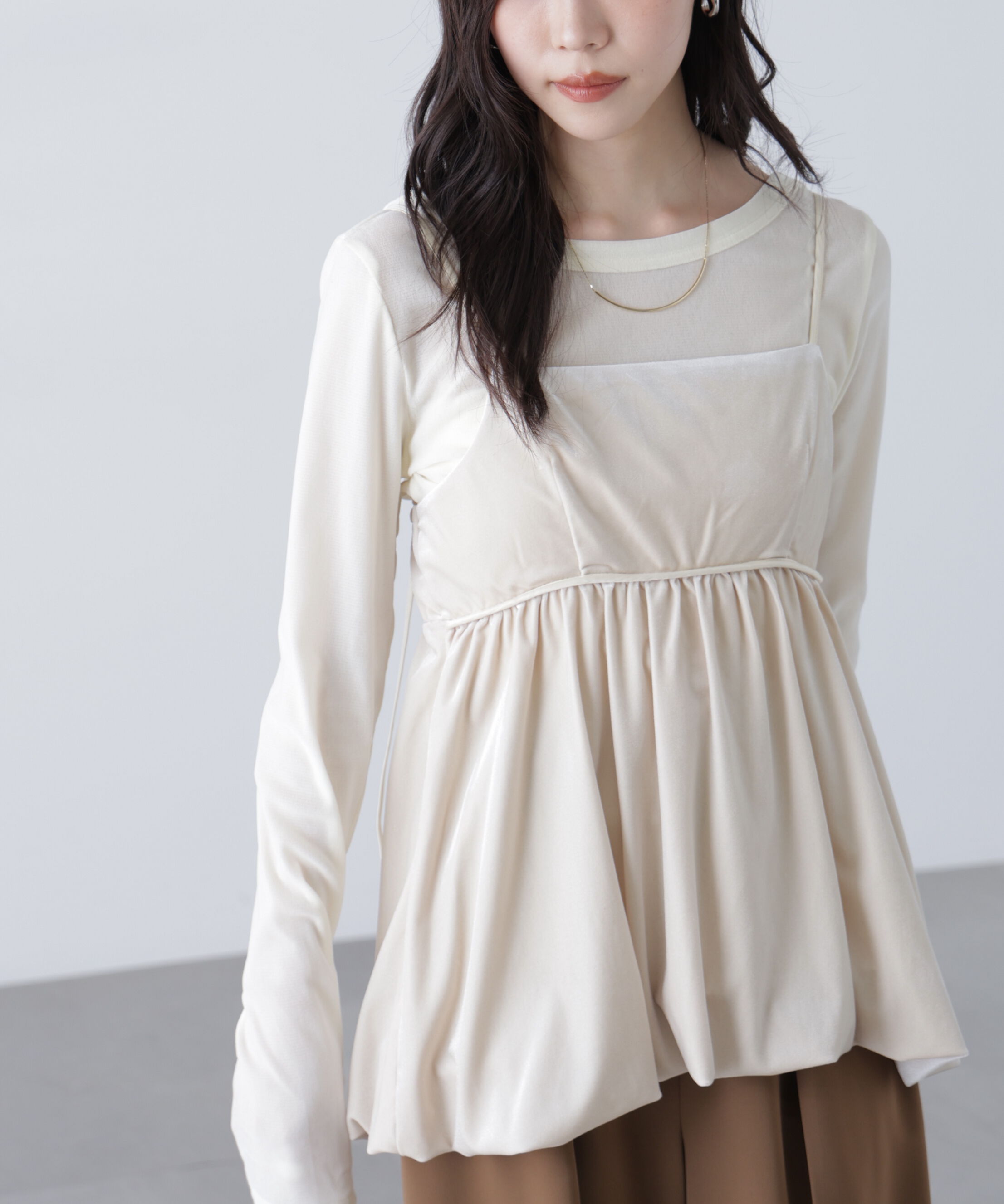  「ベロアバルーンチュニックブラウス」|シャツ・ブラウス|