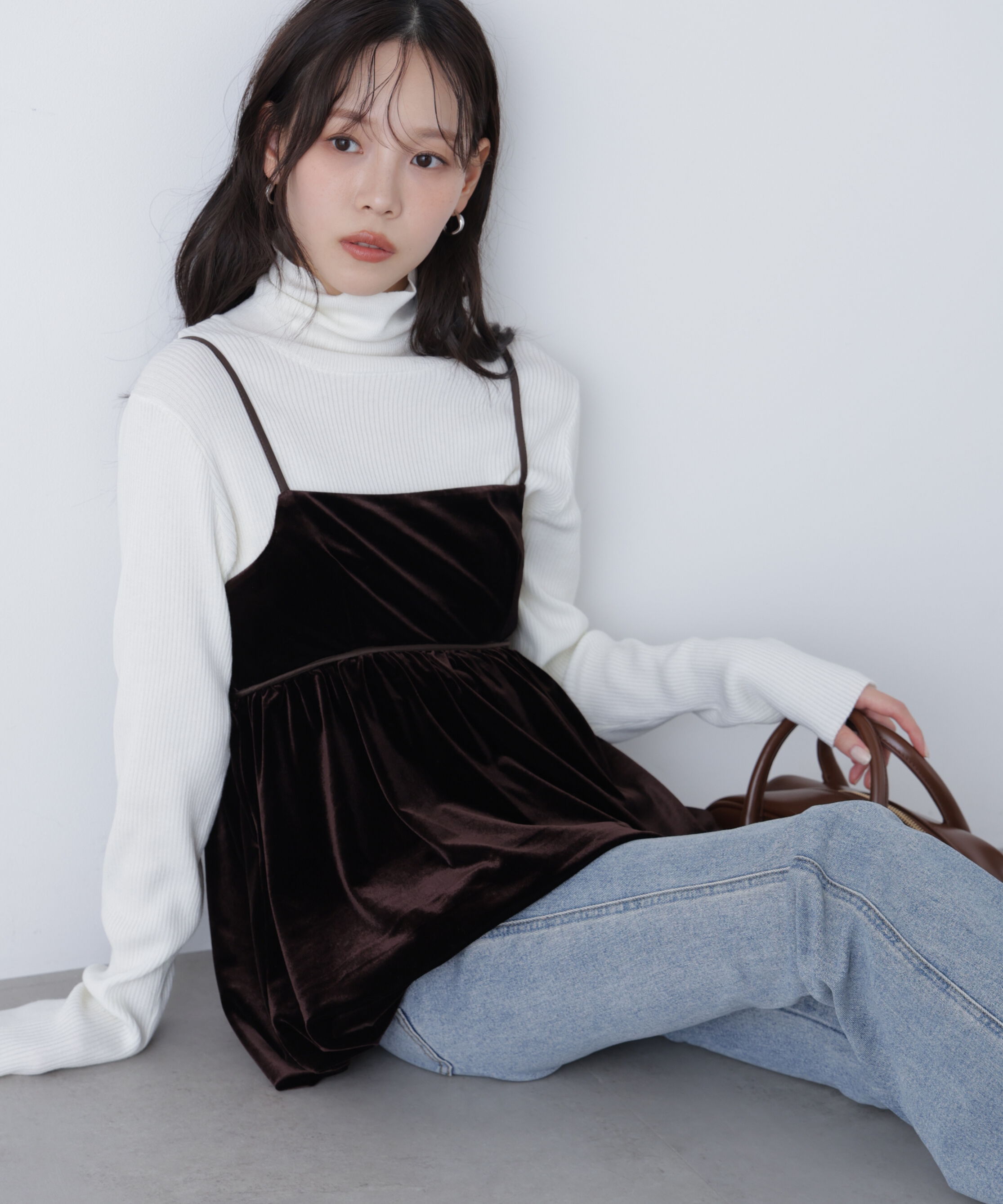  「ベロアバルーンチュニックブラウス」|シャツ・ブラウス|ブラウン