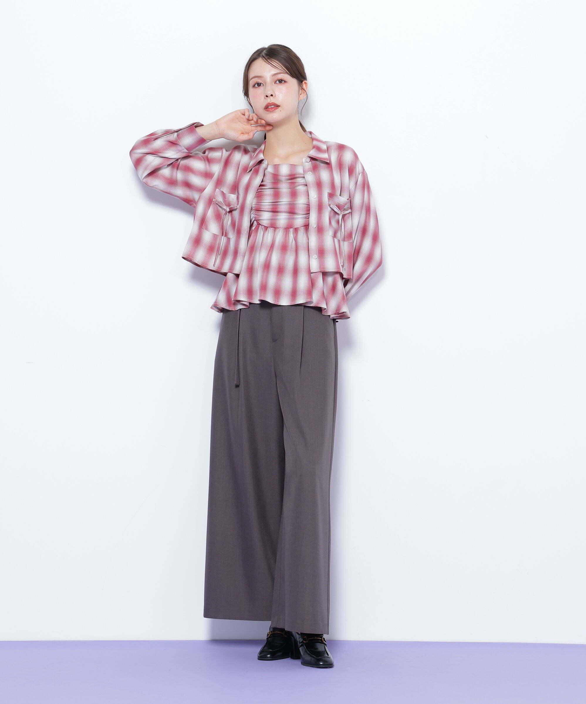  「オンブレーチェック短丈シャツ」|シャツ・ブラウス|