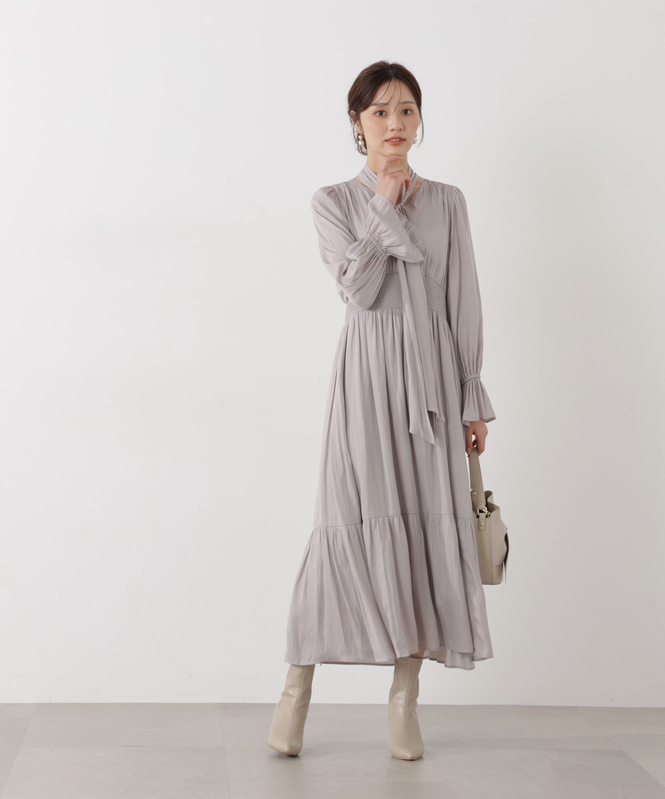 PROPORTION BODY DRESSING「タイ付きギャザーワンピース」|ワンピース|