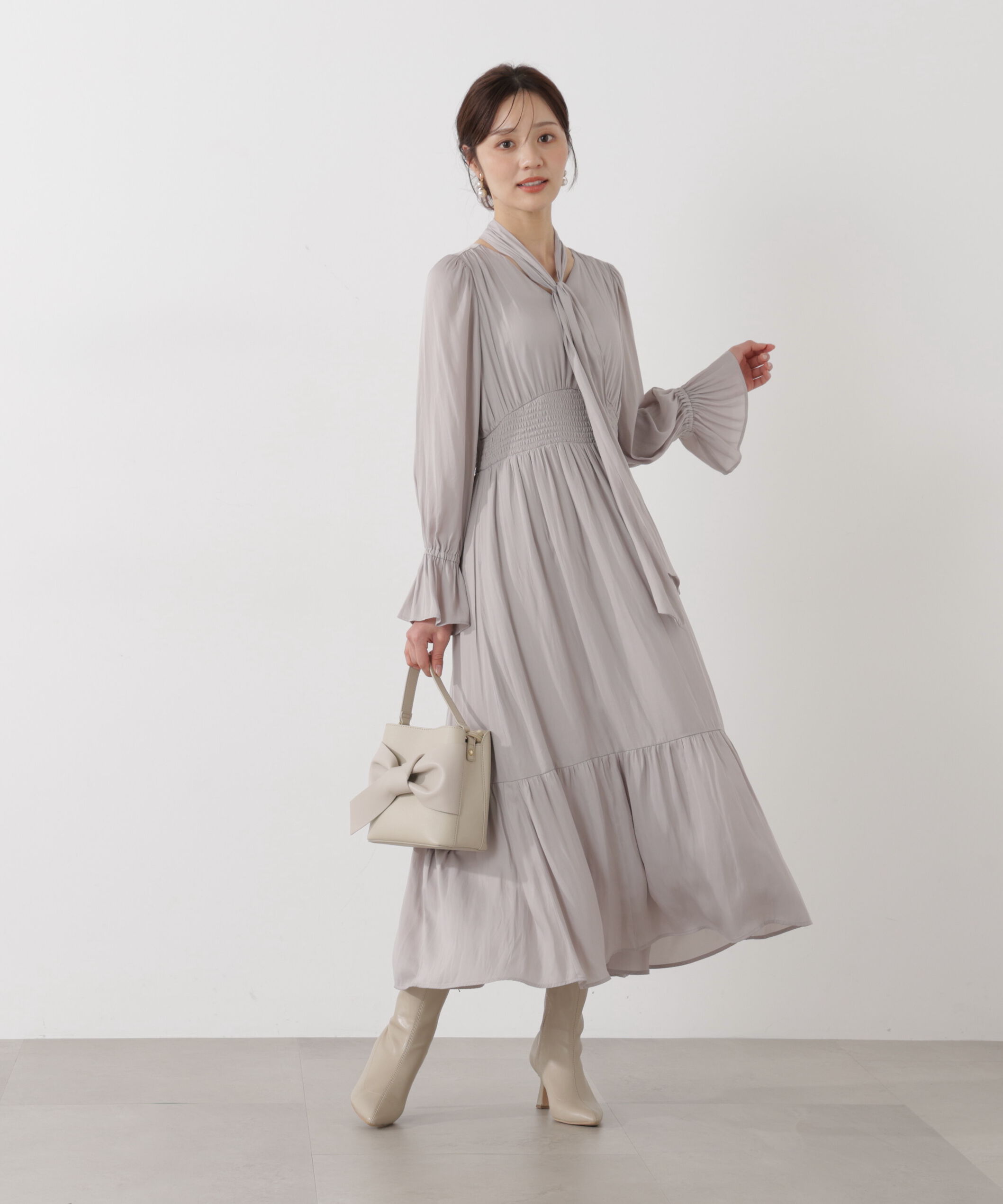 PROPORTION BODY DRESSING「タイ付きギャザーワンピース」|ワンピース|