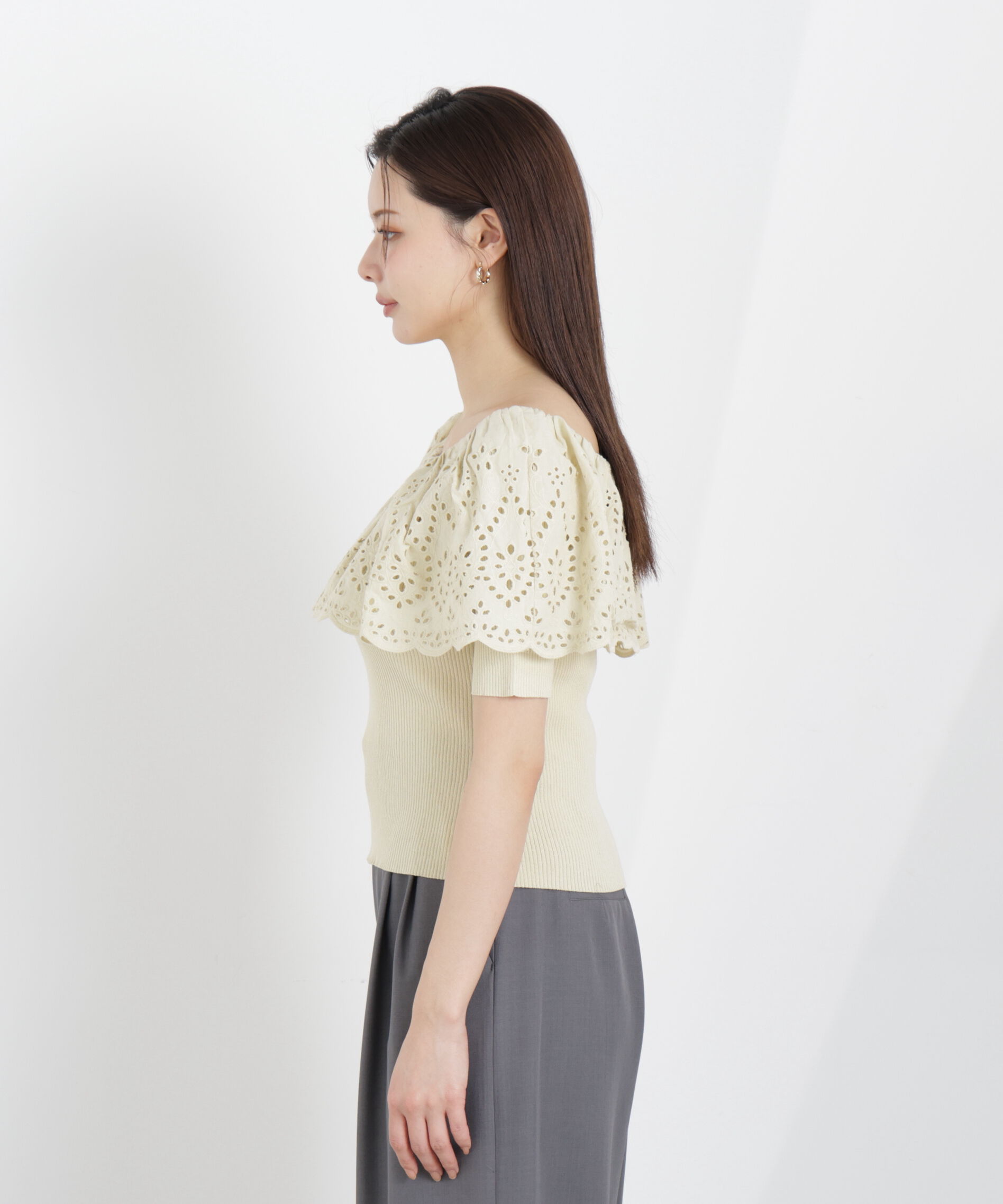 PROPORTION BODY DRESSING「スカラップレースオフショルニット　26SS」|ニット・セーター|