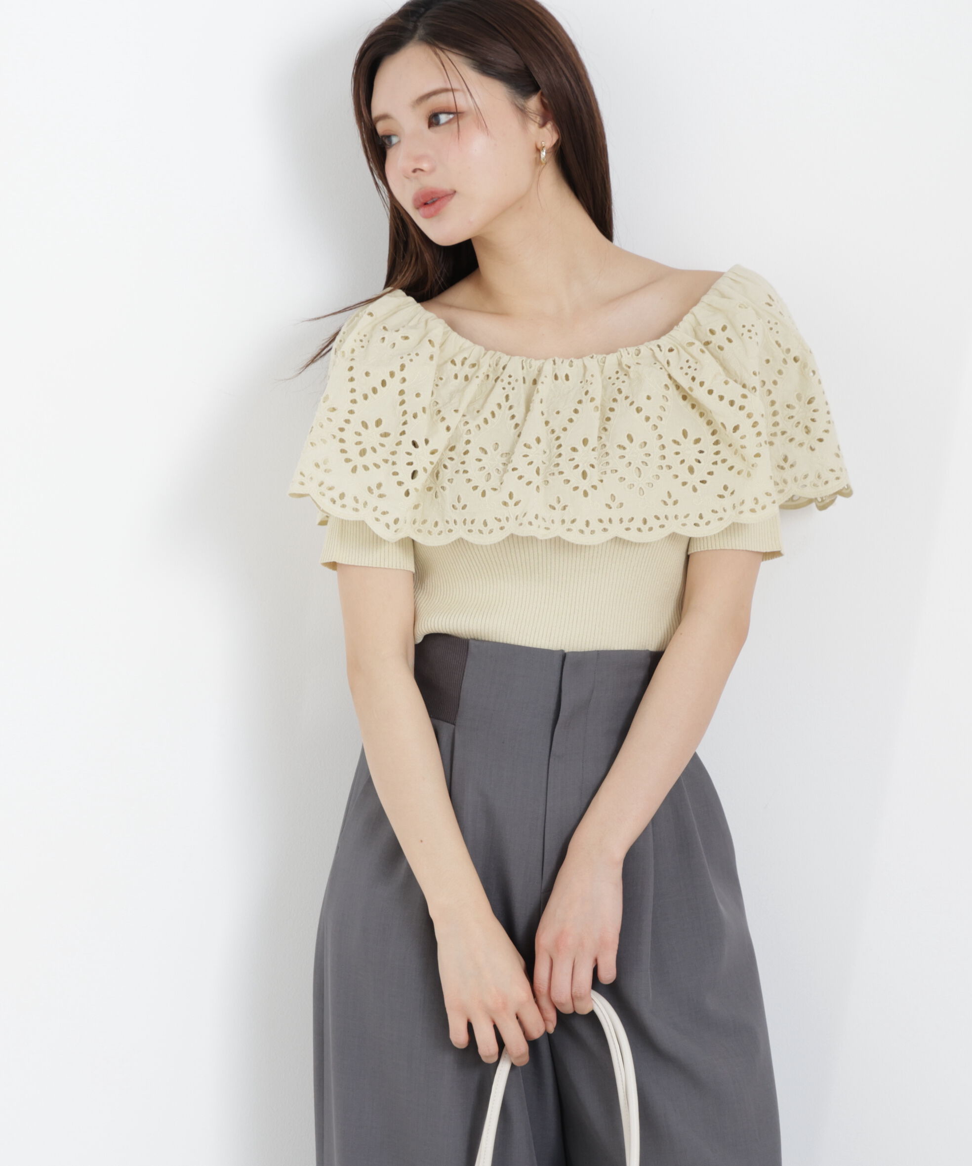 PROPORTION BODY DRESSING「スカラップレースオフショルニット　26SS」|ニット・セーター|