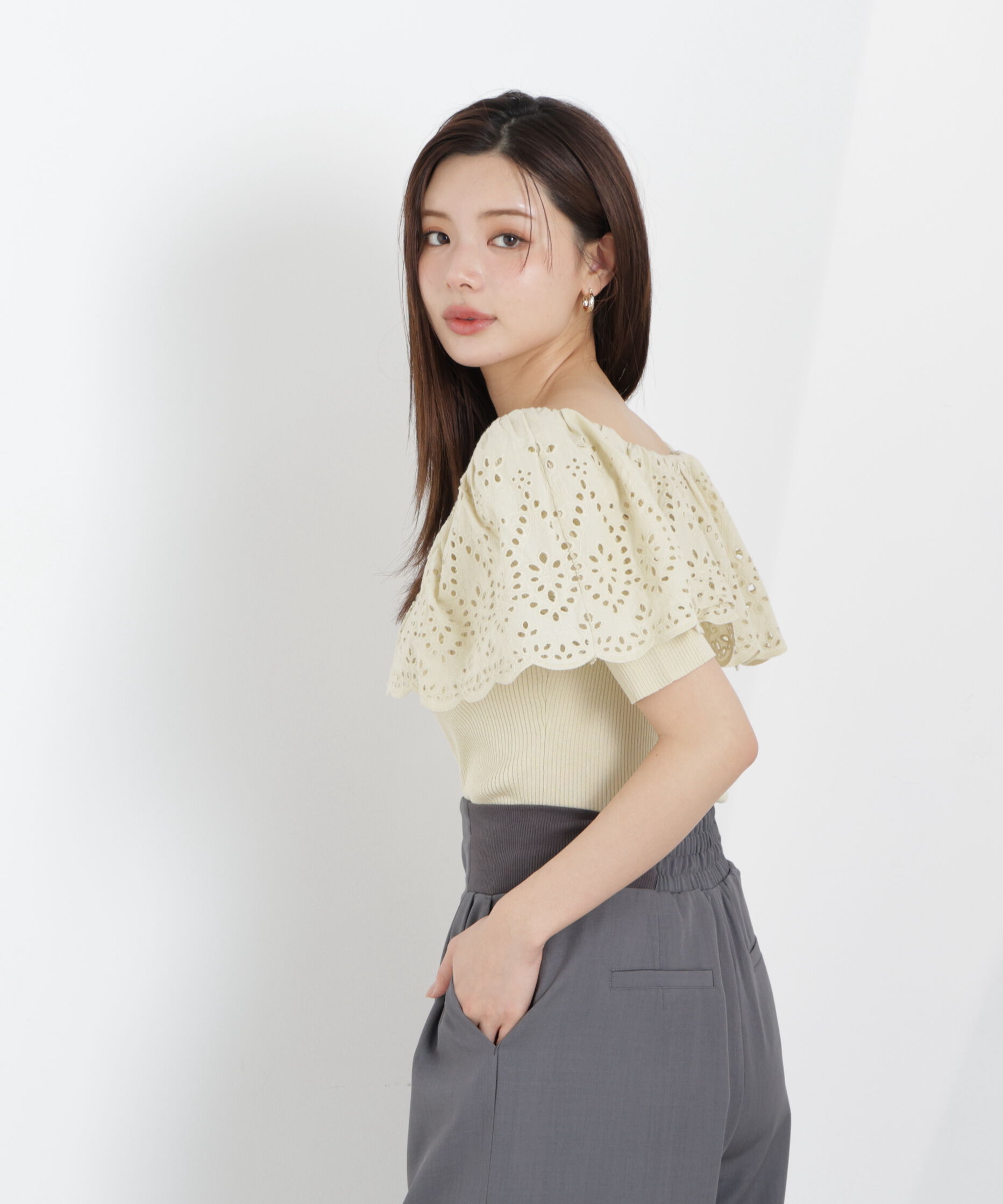 PROPORTION BODY DRESSING「スカラップレースオフショルニット　26SS」|ニット・セーター|