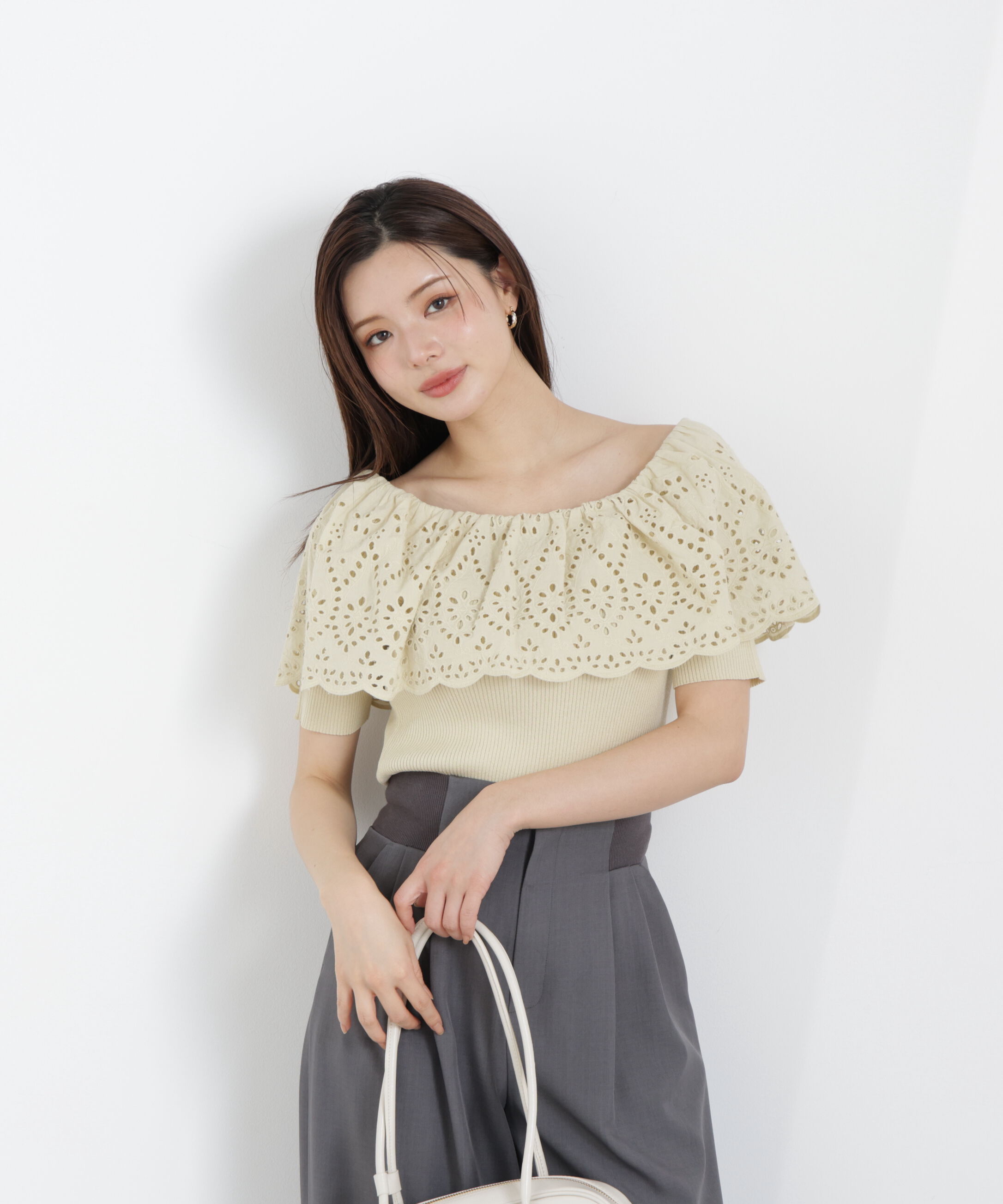 PROPORTION BODY DRESSING「スカラップレースオフショルニット　26SS」|ニット・セーター|