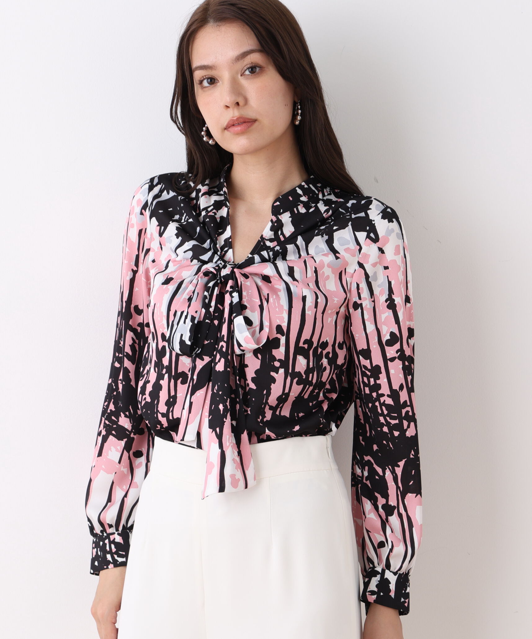  「インクフォレストプリントリボンブラウス」|シャツ・ブラウス|