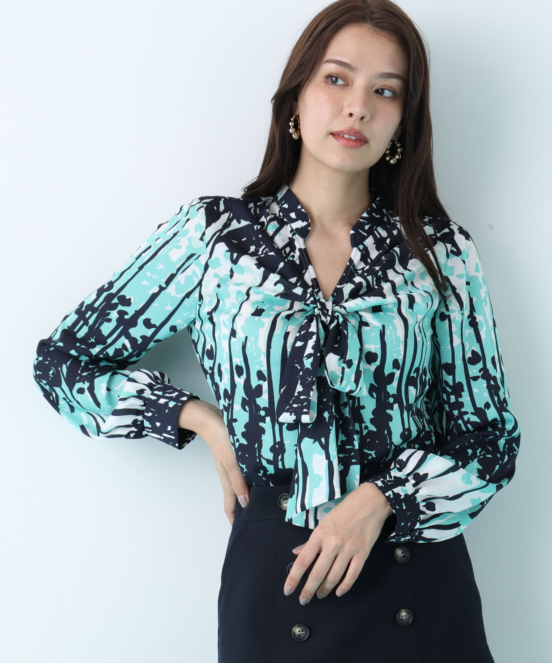  「インクフォレストプリントリボンブラウス」|シャツ・ブラウス|