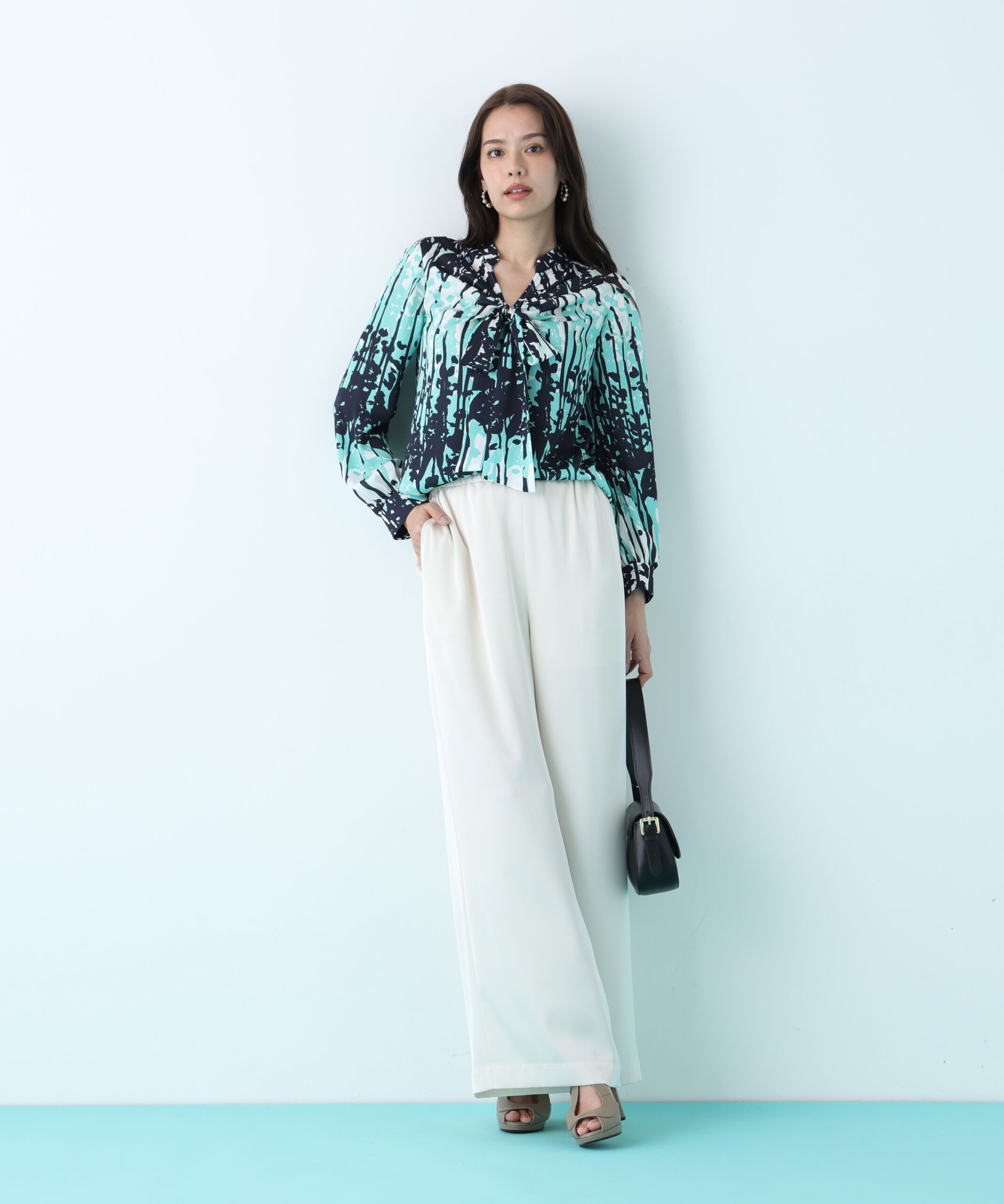  「インクフォレストプリントリボンブラウス」|シャツ・ブラウス|