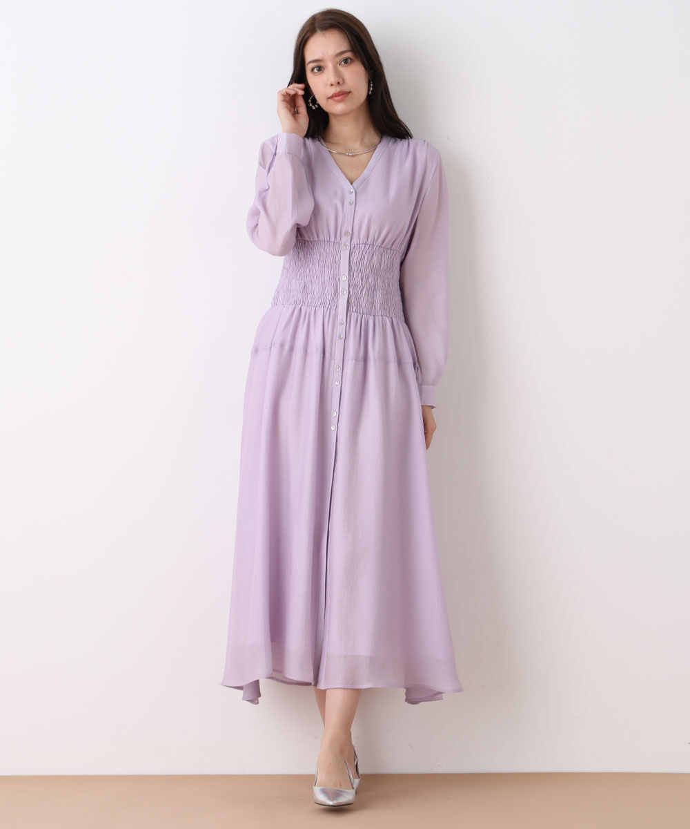  「ウエストシャーリングロングワンピース」|ワンピース|ラベンダー2
