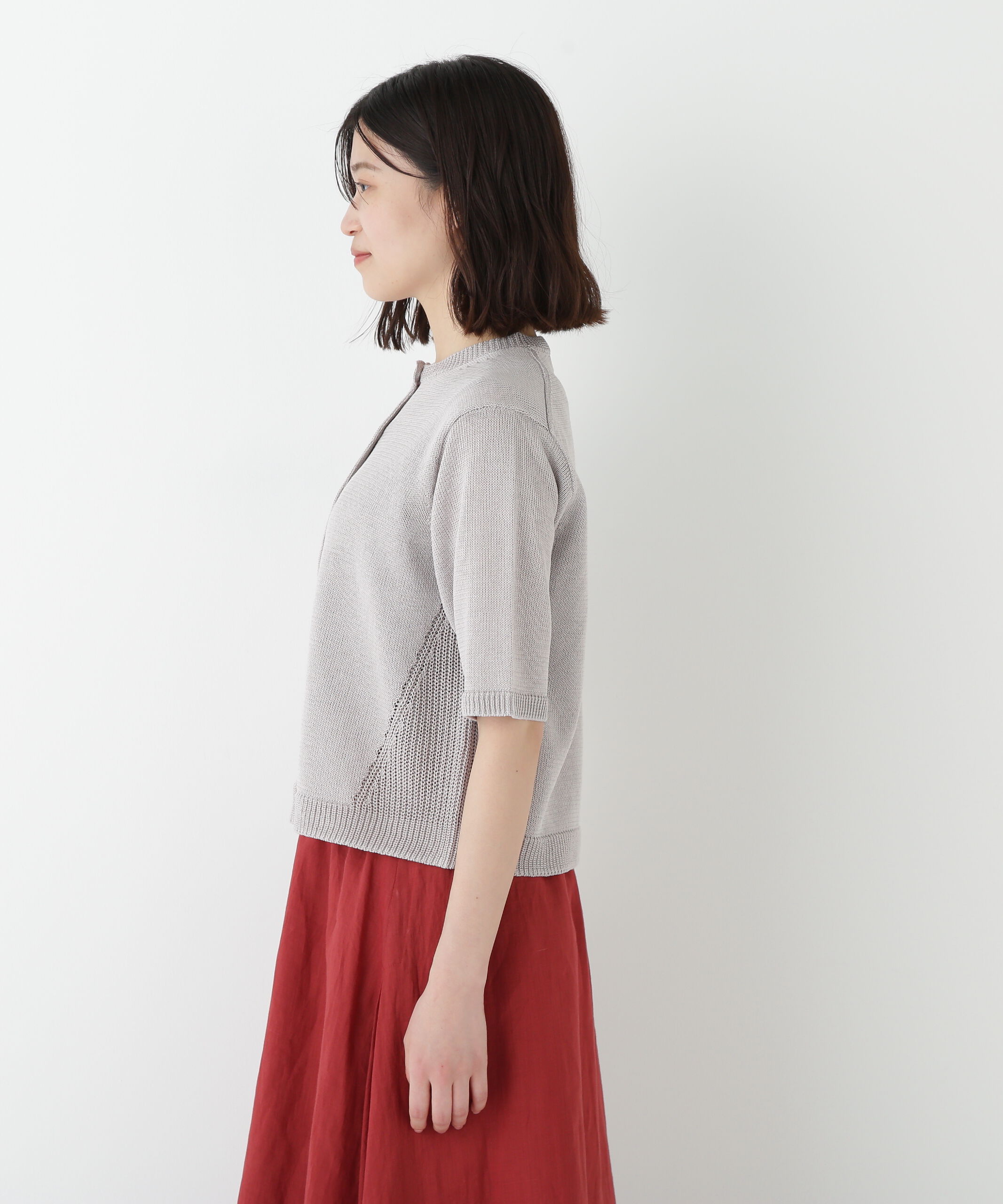  「◆ミドルゲージギマクルーネック半袖カーディガン」|ニット・セーター|