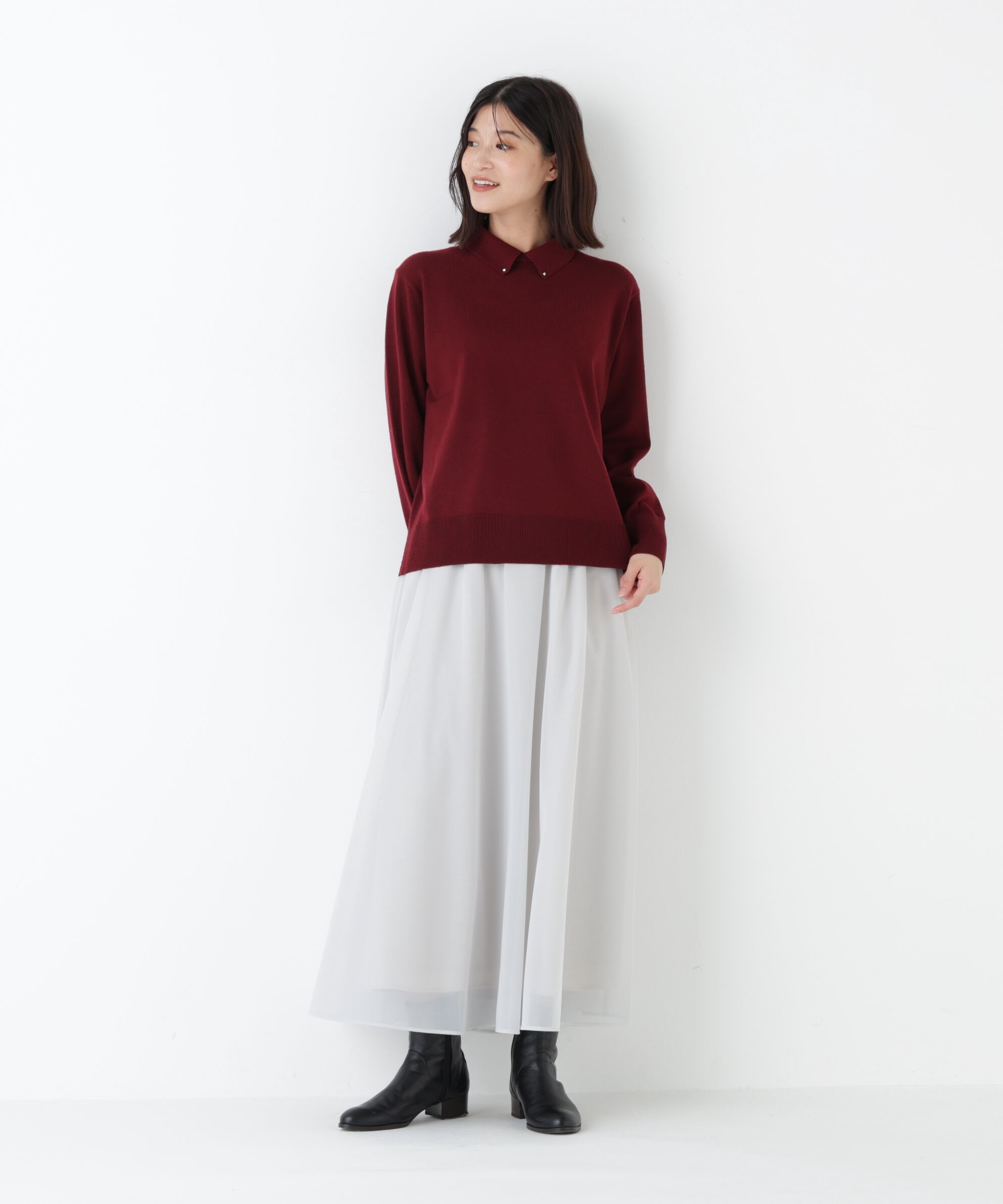  「◆ハイゲージプレーティング天竺衿付きニット」|ニット・セーター|