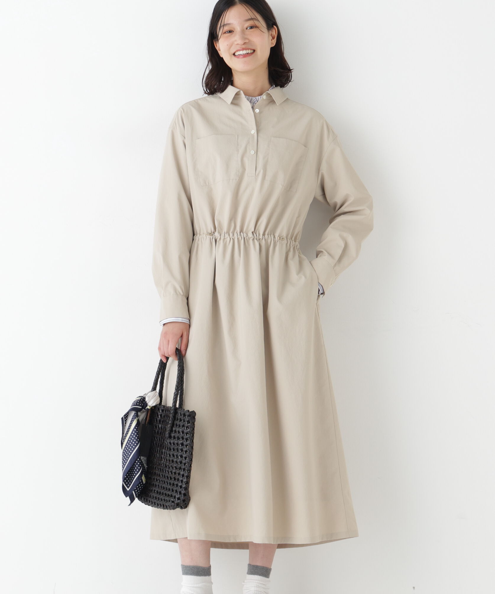 「◆《ウォッシャブル》ドロストシャツワンピース」|ワンピース|ベージュ
