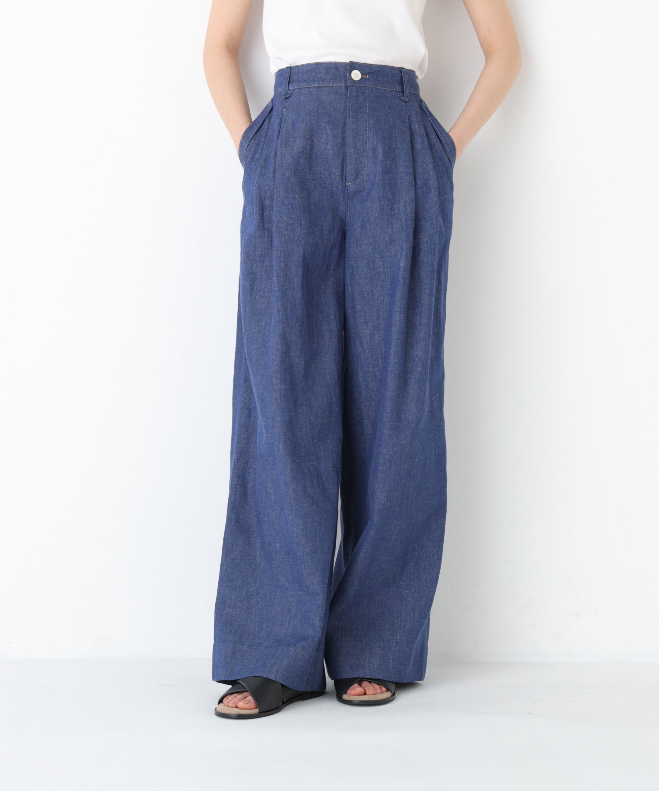  「◆綿麻ライトオンスデニムワイドパンツ」|その他|