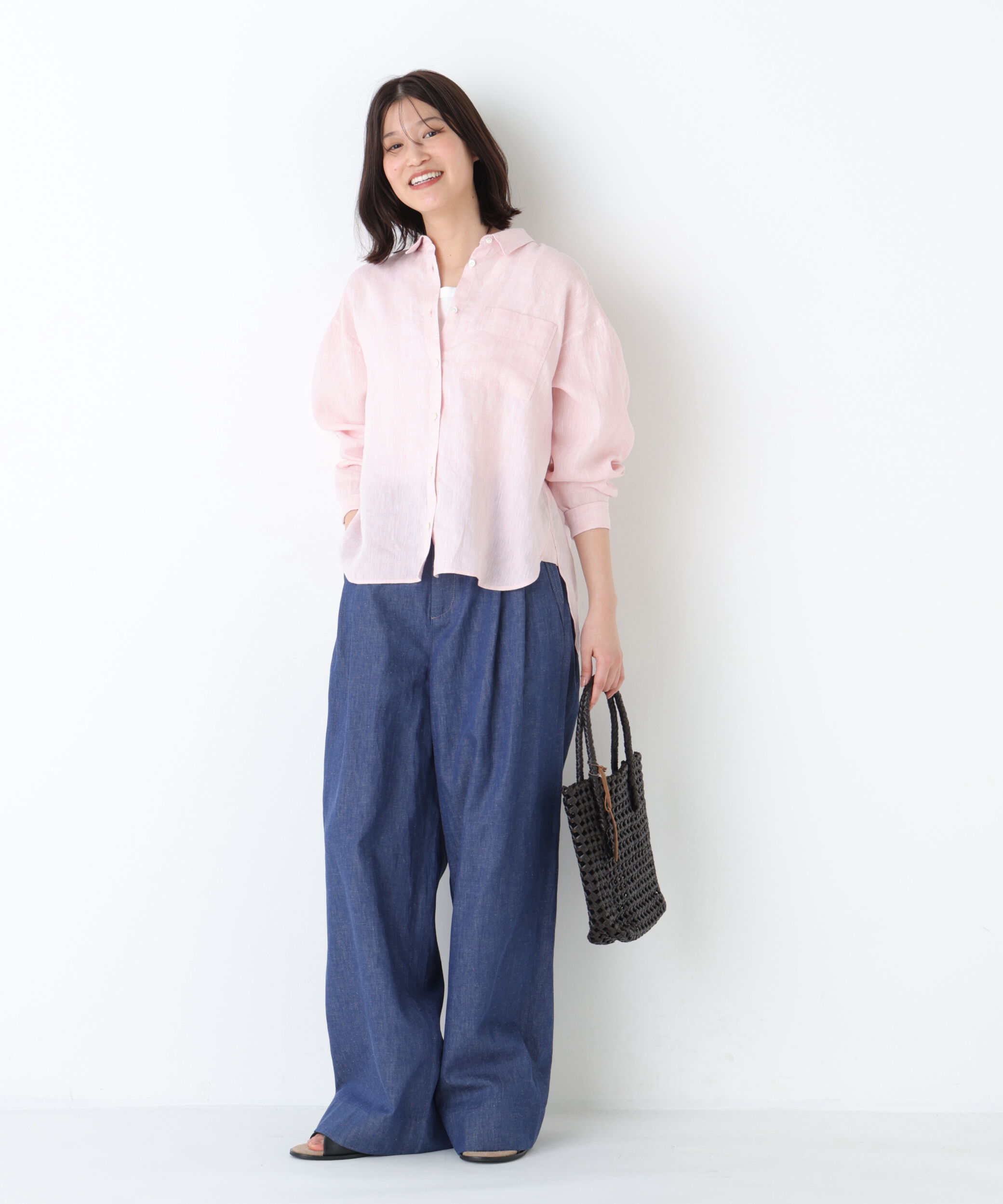  「◆綿麻ライトオンスデニムワイドパンツ」|その他|